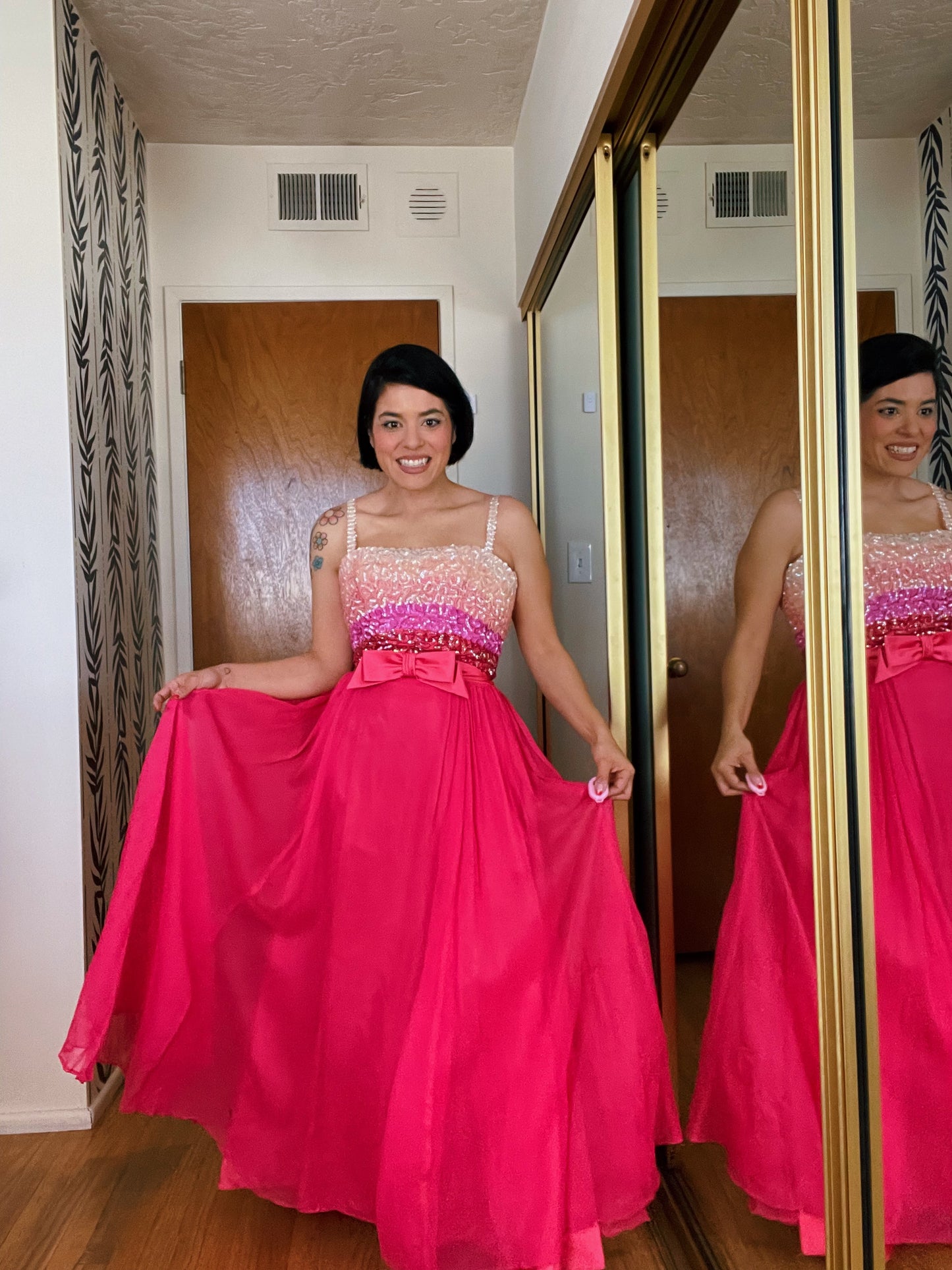 Vintage 60s Ombré Emma Domb Sequins Chiffon Gown Set Fits Sizes XXS-XS