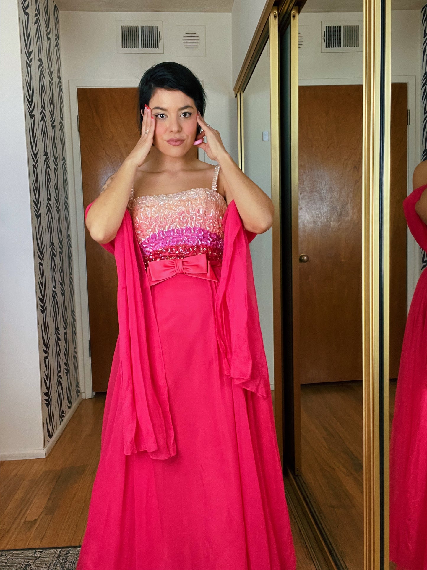 Vintage 60s Ombré Emma Domb Sequins Chiffon Gown Set Fits Sizes XXS-XS