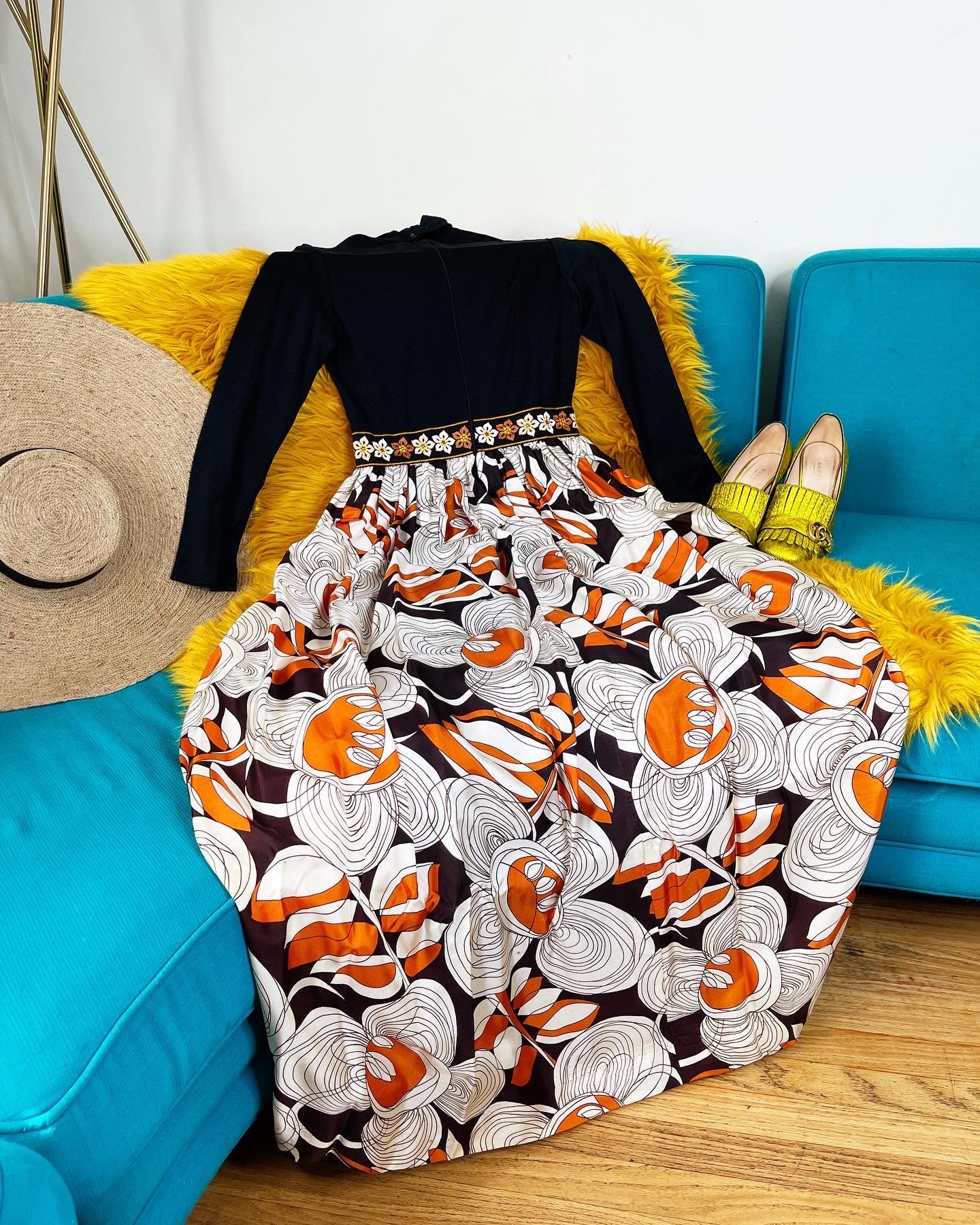 Vintage 60s / 70s Hostess Embroidered Trim Jumpsuit Fits XS-SM