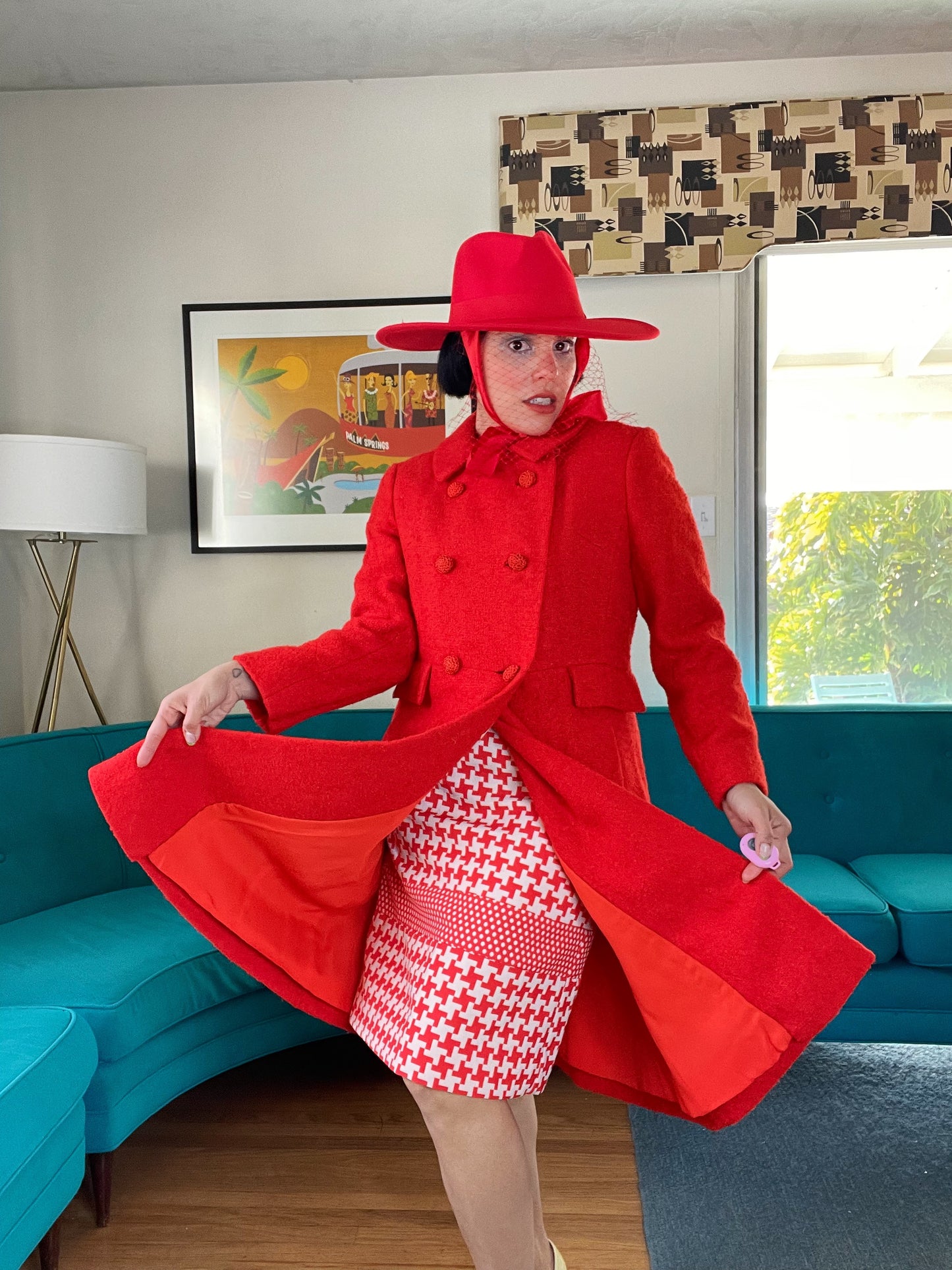 Vintage 60s / 70s Candy Apple Tweed Double Breasted Coat Fits Sizes S-M