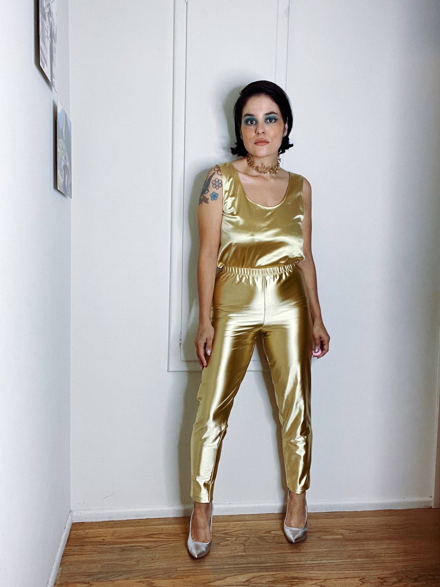 Vintage 80s Liquid Gold Pant Set Fits Sizes XXS-SM