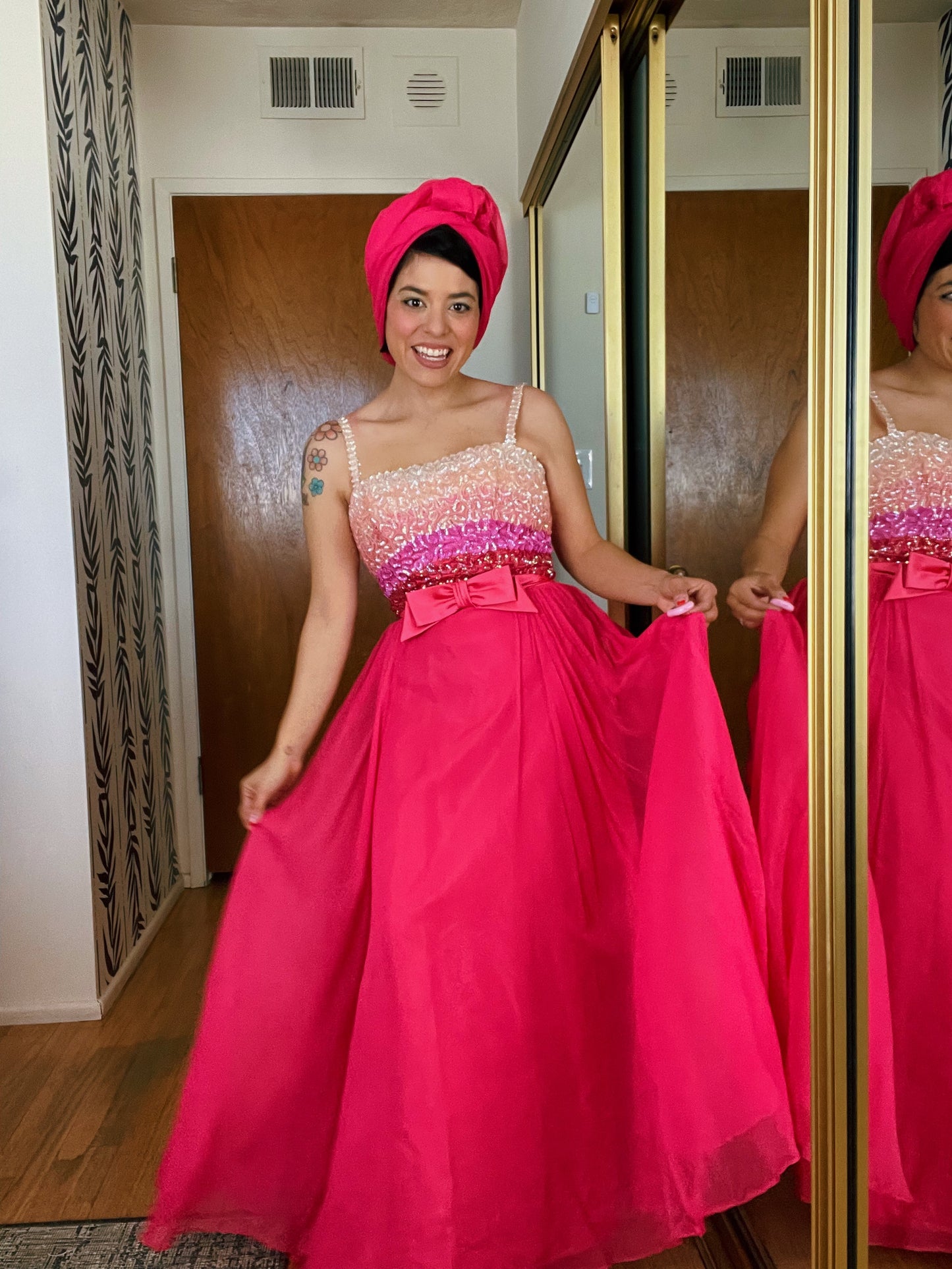 Vintage 60s Ombré Emma Domb Sequins Chiffon Gown Set Fits Sizes XXS-XS