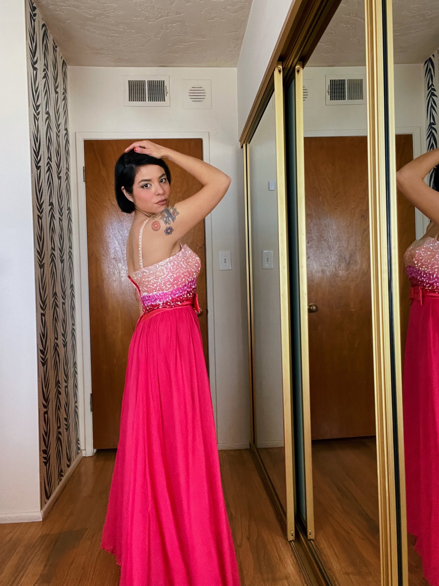 Vintage 60s Ombré Emma Domb Sequins Chiffon Gown Set Fits Sizes XXS-XS