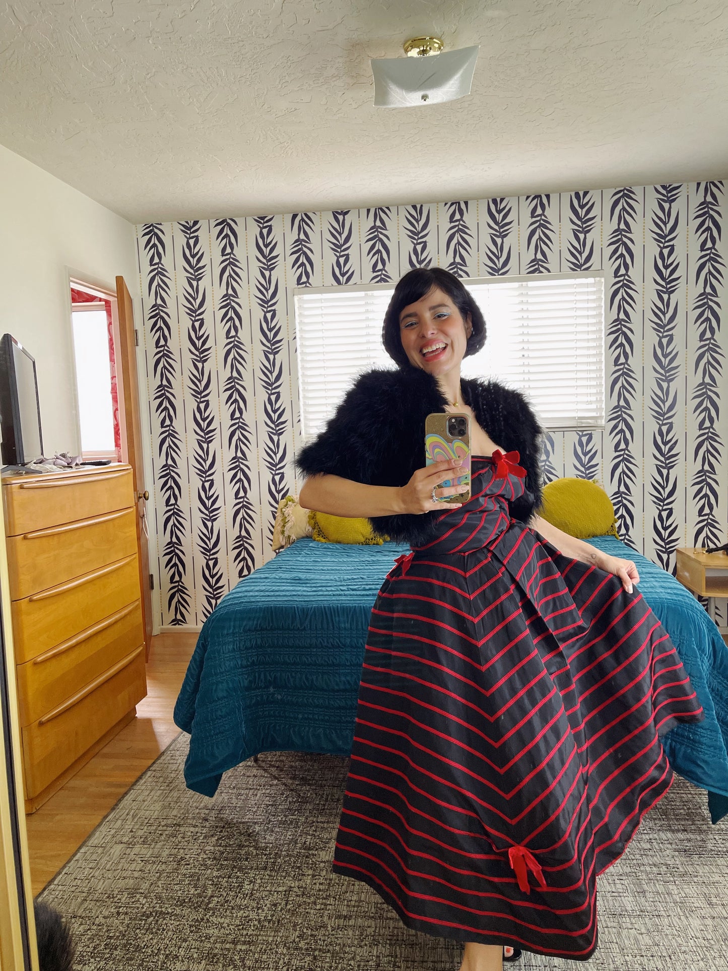 Vintage 50s / 60s Emma Domb Strapless Bow Dress Red Trim Velvet Bow Strapless Cocktail Dress Fits sizes XS-SM