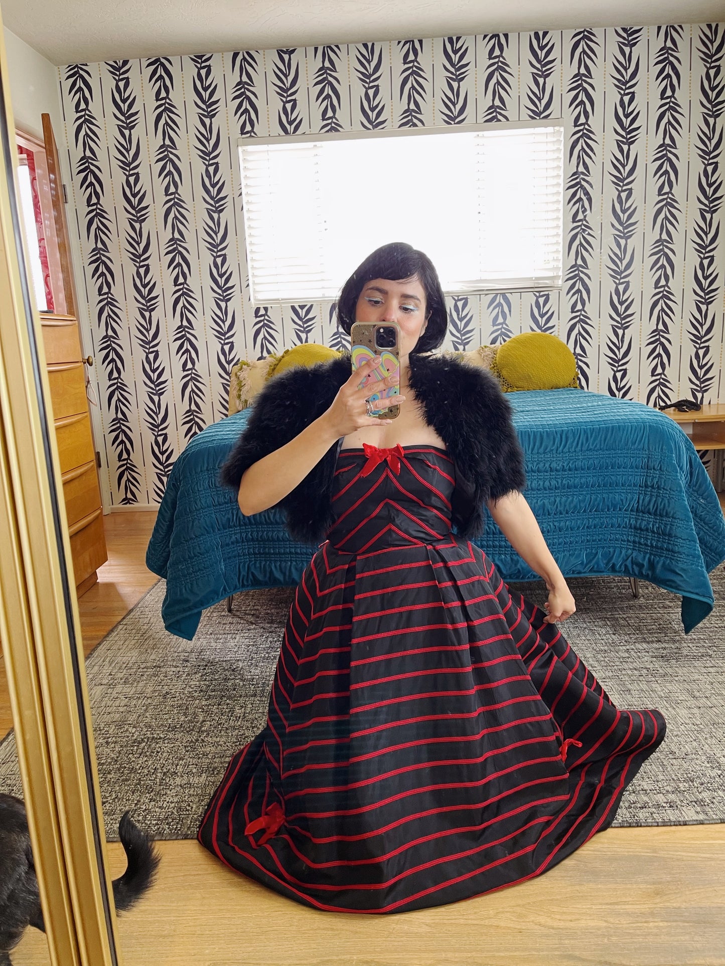 Vintage 50s / 60s Emma Domb Strapless Bow Dress Red Trim Velvet Bow Strapless Cocktail Dress Fits sizes XS-SM