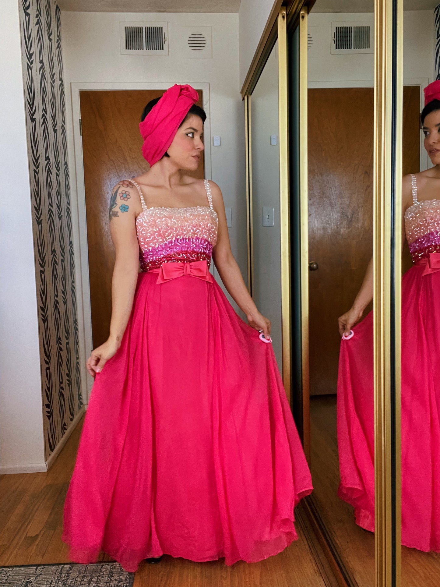 Vintage 60s Ombré Emma Domb Sequins Chiffon Gown Set Fits Sizes XXS-XS