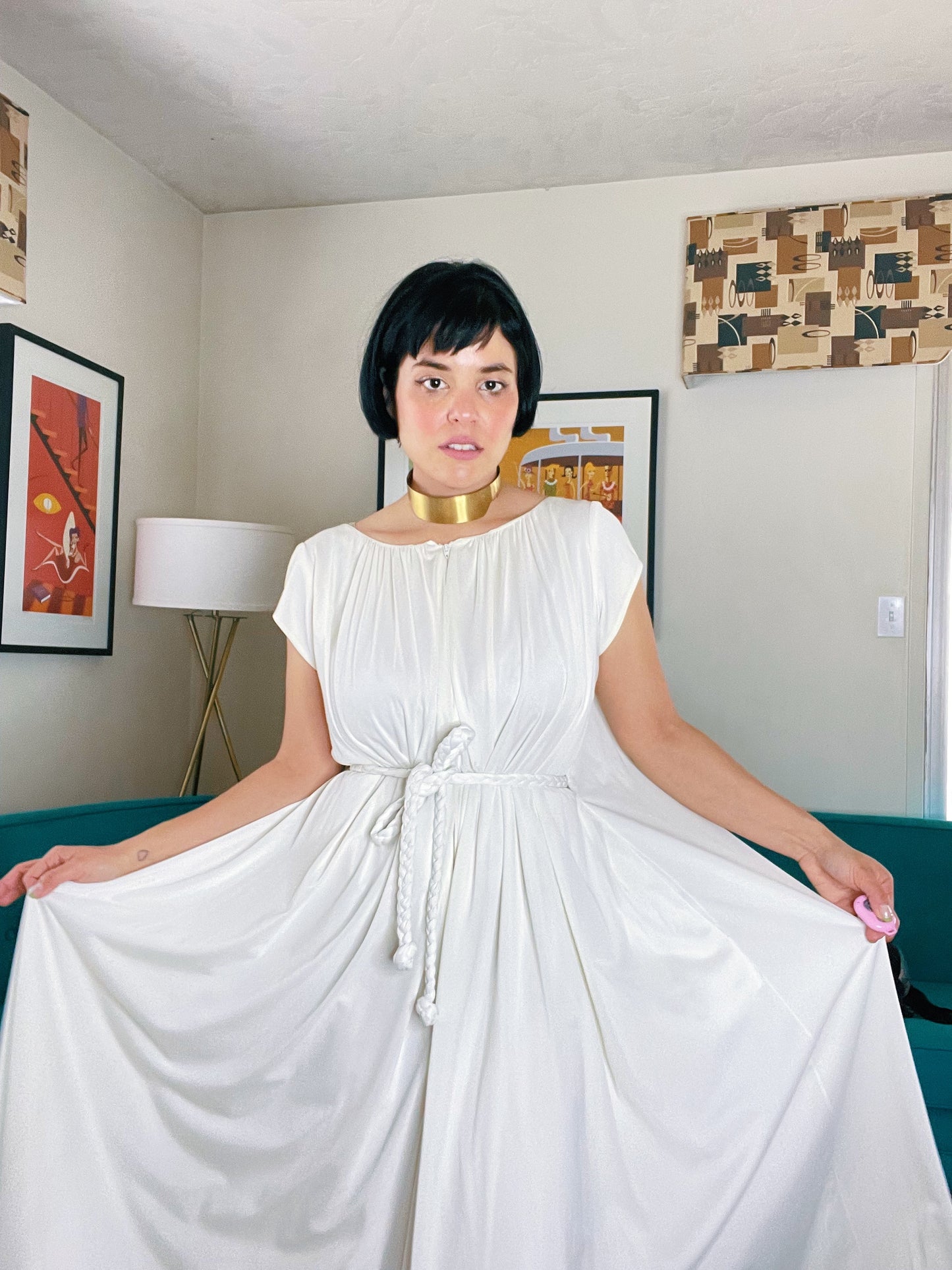 Vintage 60s Claire Sandra by Lucie Ann Beverly Hills Zip Up Rope Waist Gown Fits Sizes XS-M & Possible Size L