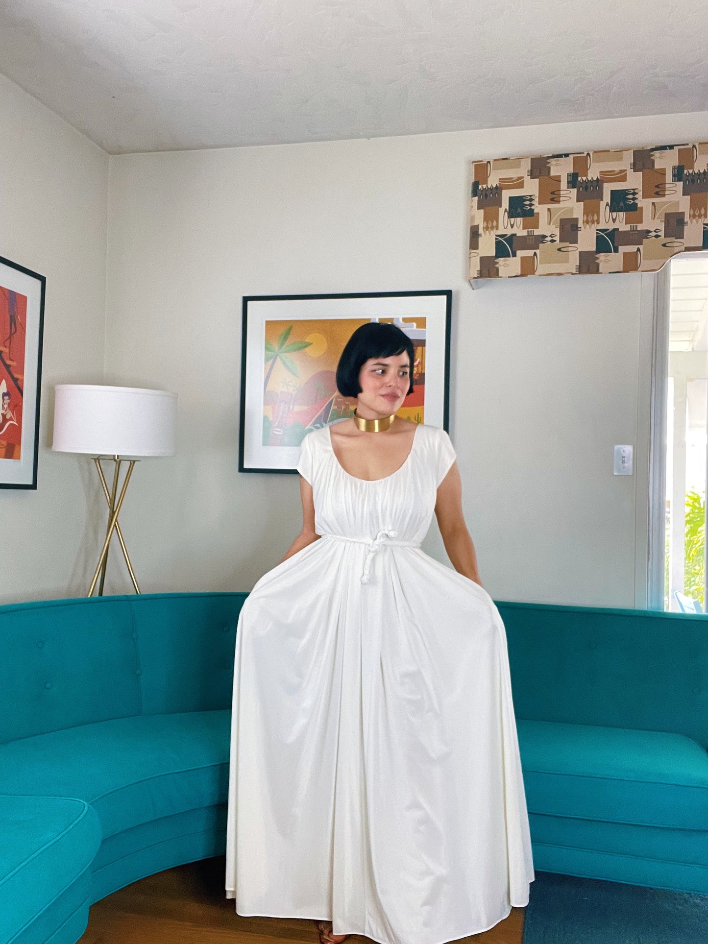 Vintage 60s Claire Sandra by Lucie Ann Beverly Hills Zip Up Rope Waist Gown Fits Sizes XS-M & Possible Size L