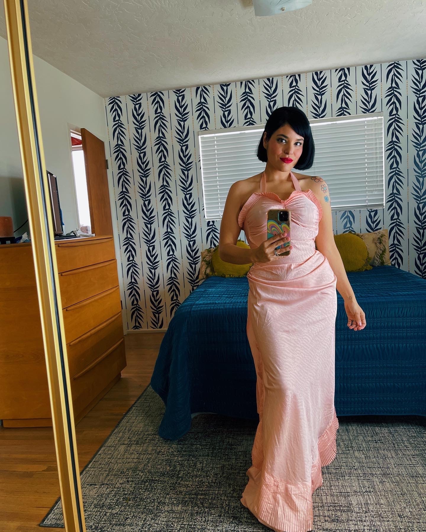 Vintage 40s Pink Halter Mermaid Fitted Gown Fits Sizes XXS-XS