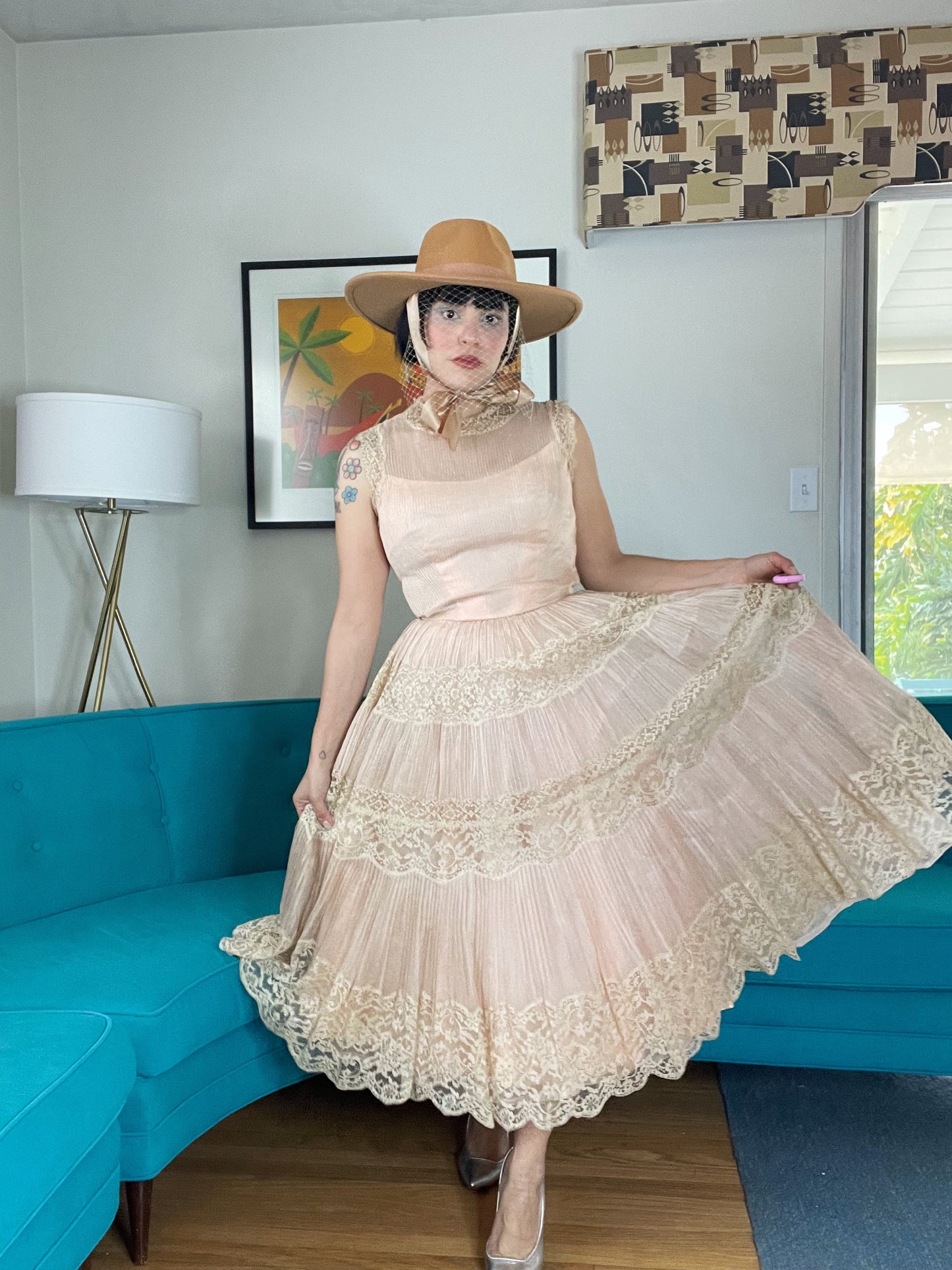 Vintage #50s Cocktail Lace Romantic Dress Fits Sizes XS-SM