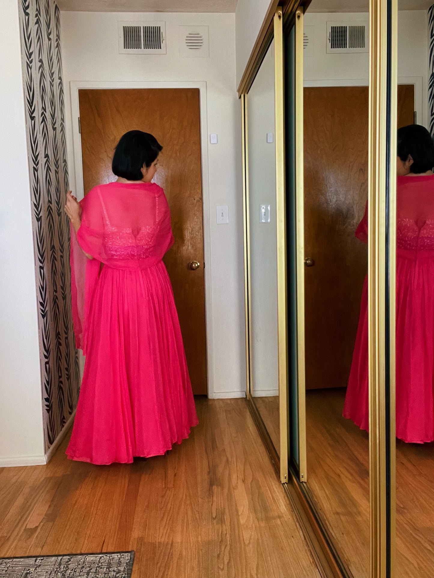 Vintage 60s Ombré Emma Domb Sequins Chiffon Gown Set Fits Sizes XXS-XS