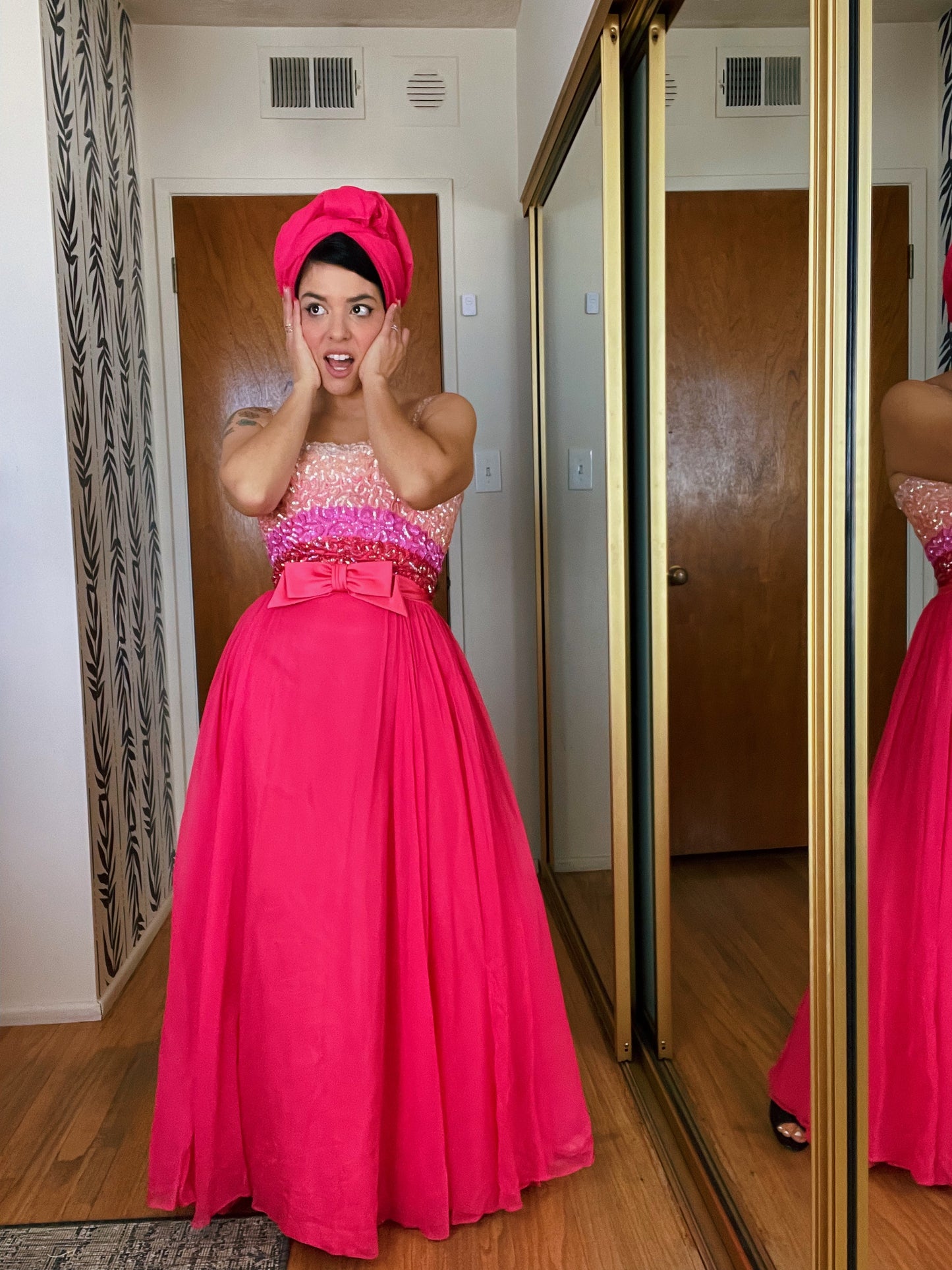 Vintage 60s Ombré Emma Domb Sequins Chiffon Gown Set Fits Sizes XXS-XS