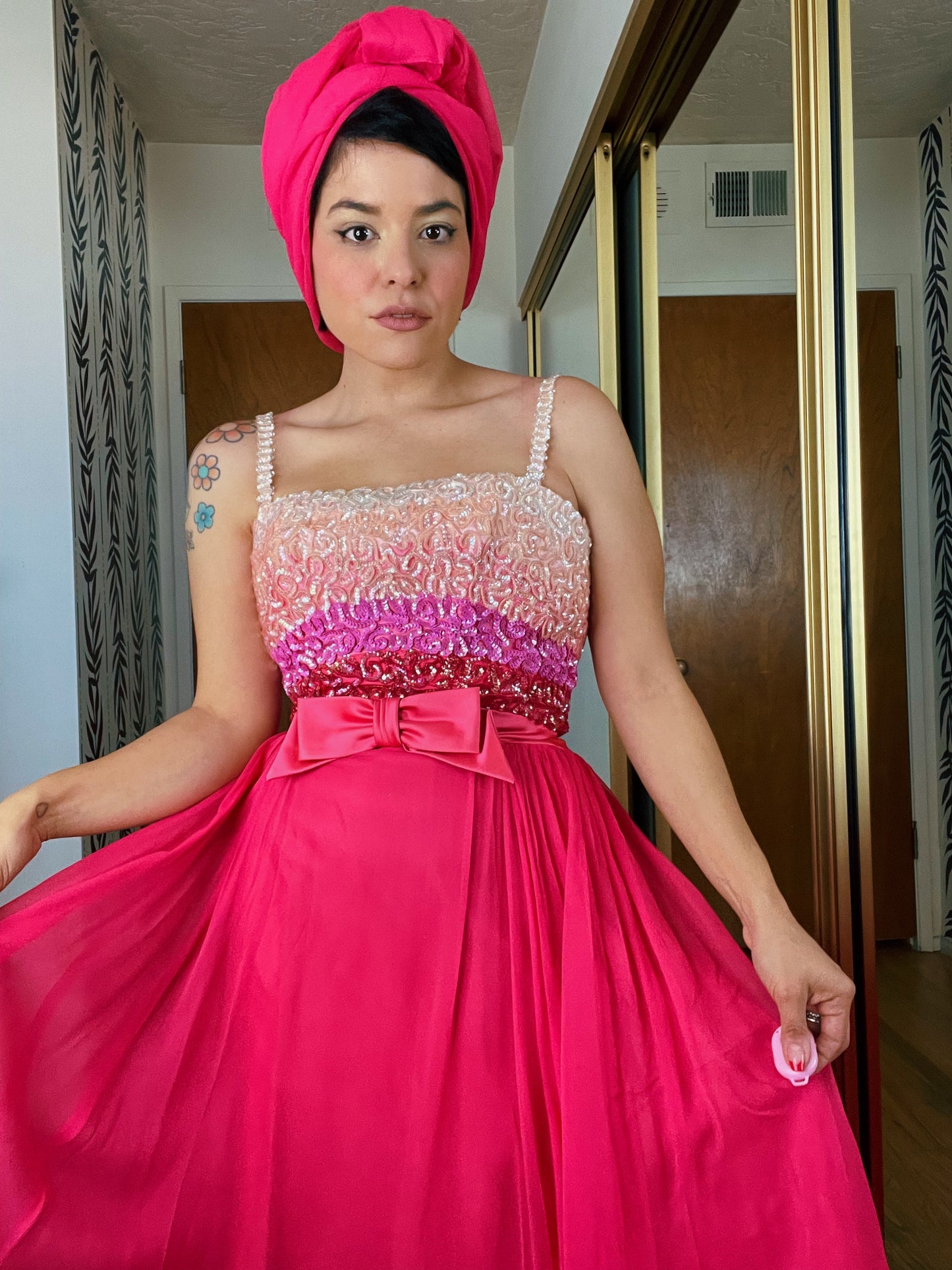 Vintage 60s Ombré Emma Domb Sequins Chiffon Gown Set Fits Sizes XXS-XS