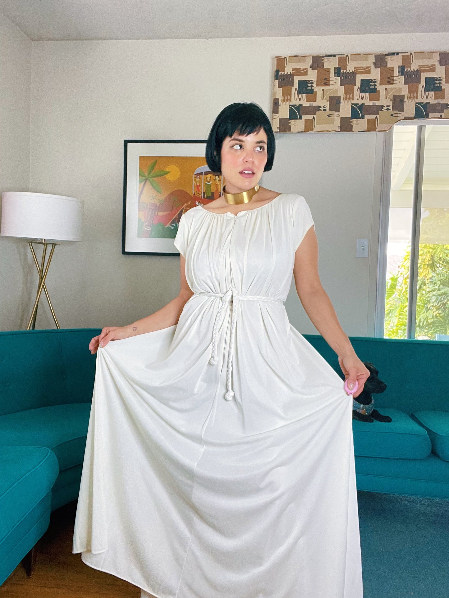 Vintage 60s Claire Sandra by Lucie Ann Beverly Hills Zip Up Rope Waist Gown Fits Sizes XS-M & Possible Size L