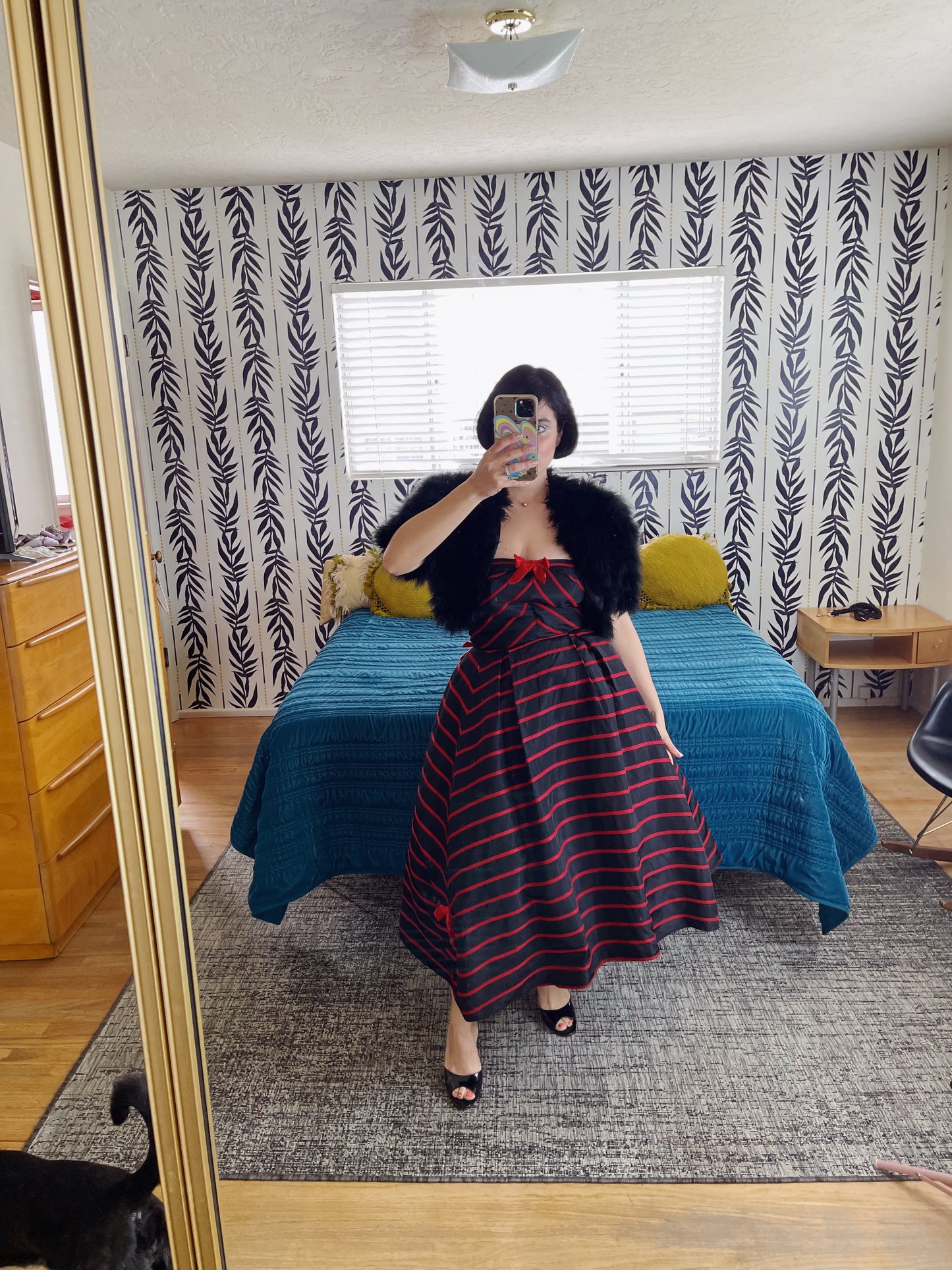 Vintage 50s / 60s Emma Domb Strapless Bow Dress Red Trim Velvet Bow Strapless Cocktail Dress Fits sizes XS-SM