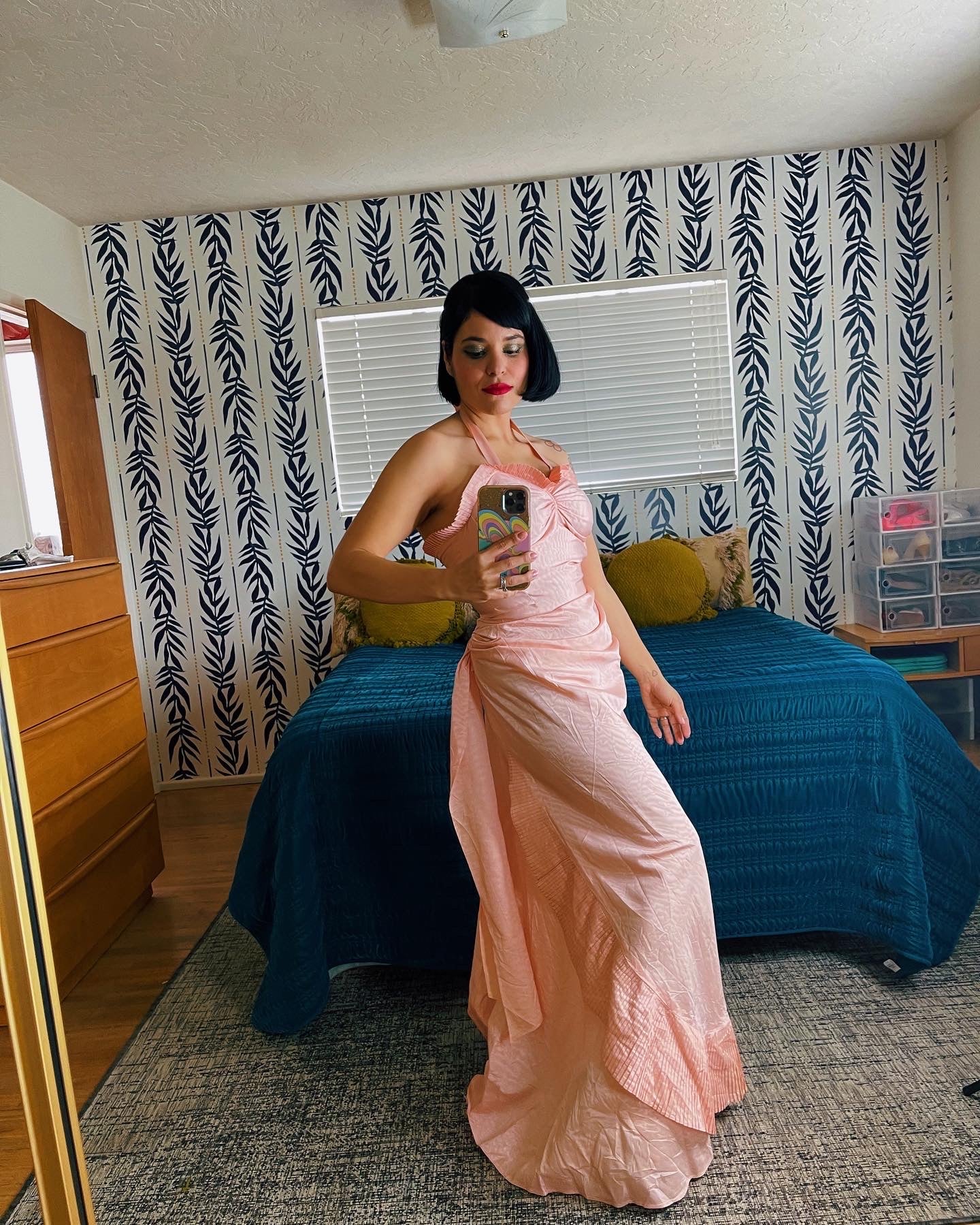 Vintage 40s Pink Halter Mermaid Fitted Gown Fits Sizes XXS-XS