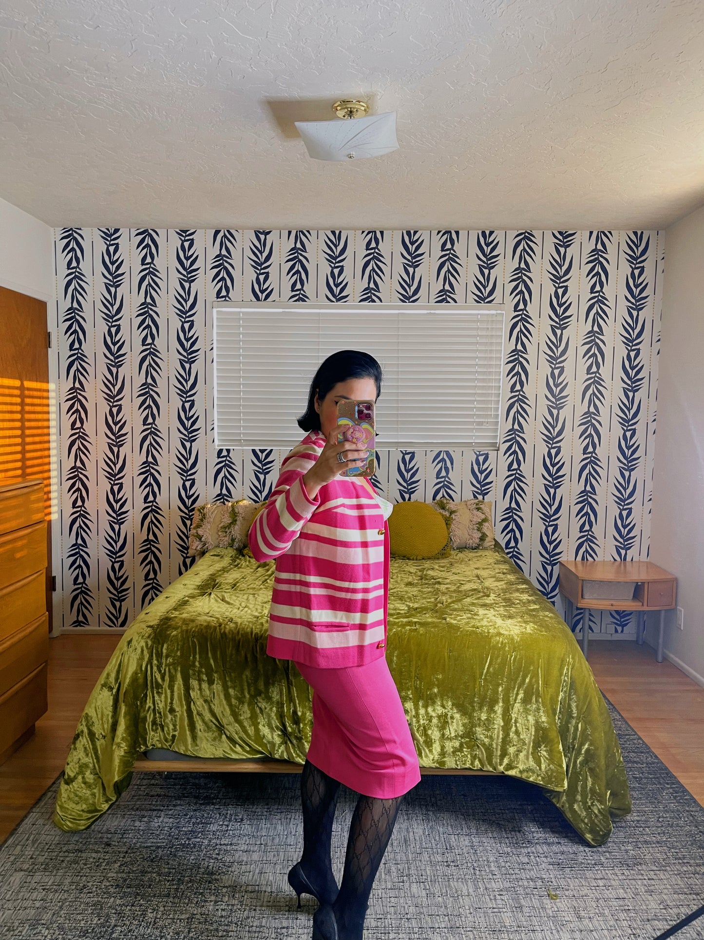 Vintage 60s /70s Hot Pink Soft Wool Made in Switzerland Striped Skirt Set Fits Sizes XXS-SM