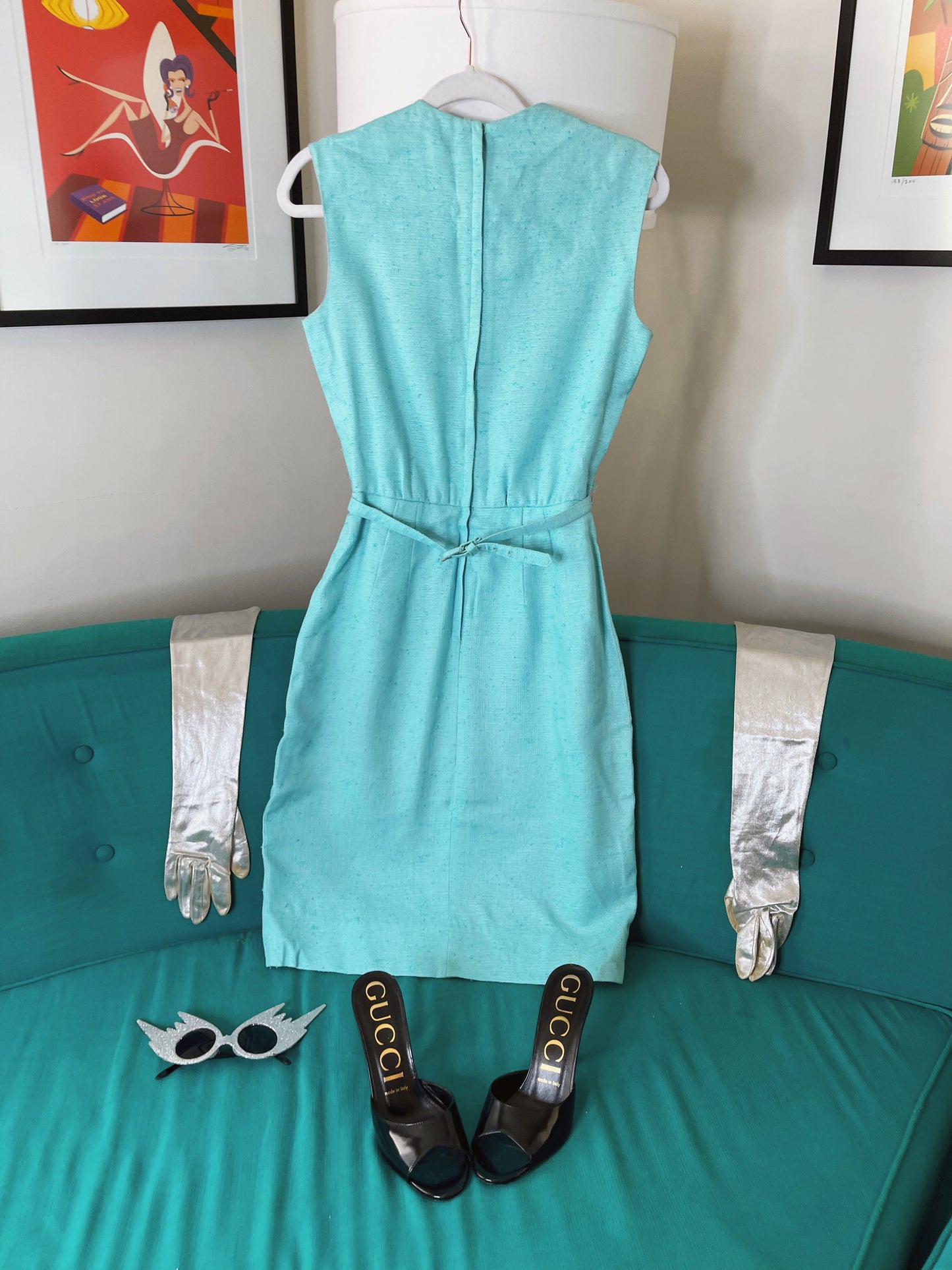 Vintage 60s Jackie O Linen Blend Wiggle Dress Fits Sizes XS-SM