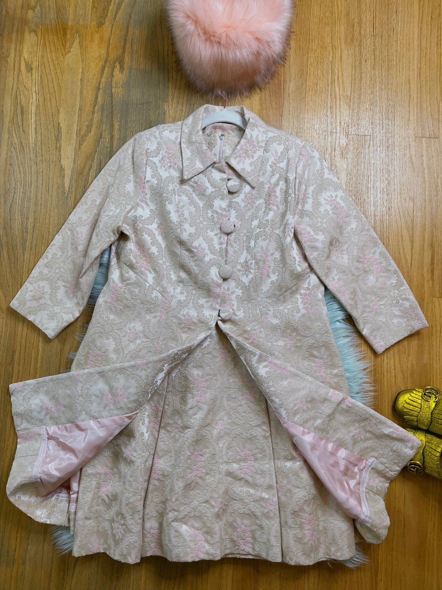 Vintage 60s Pink Barcode Dress with Matching Coat Set Fits Sizes S-M