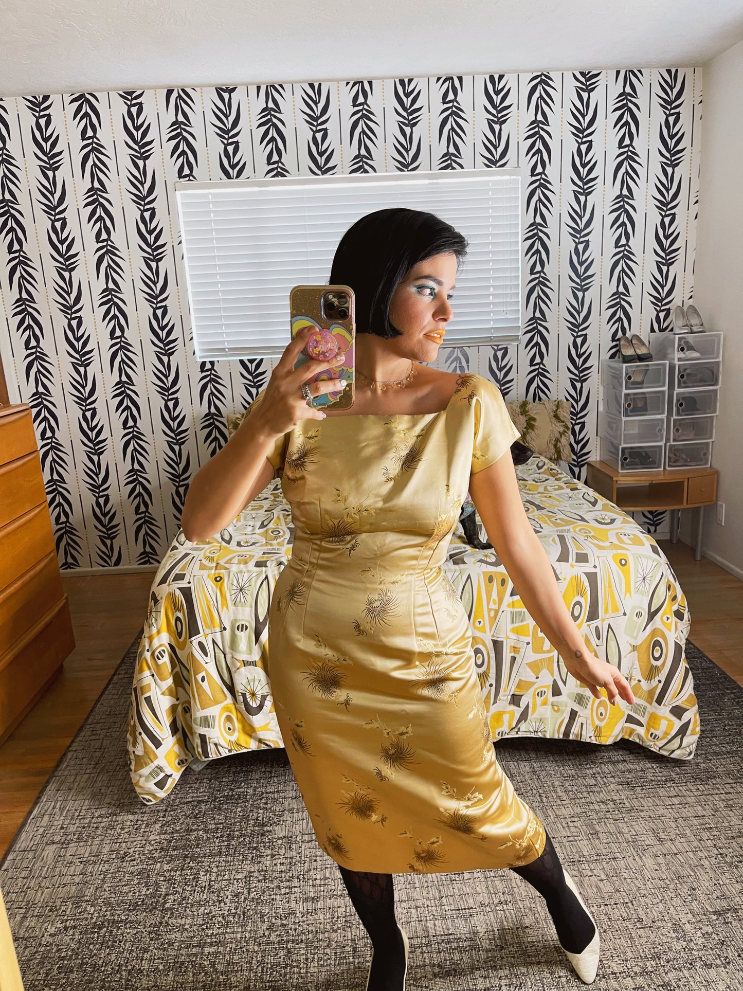 Vintage 50s Silk Custom Wiggle dress with Detachable skirt. Fits sizes XS-SM