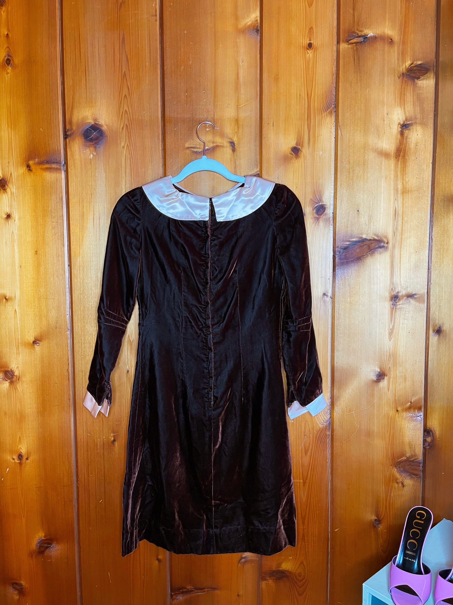 Vintage 60s Velvet Babydoll Chocolate Color Dress Fits Sizes XS-SM