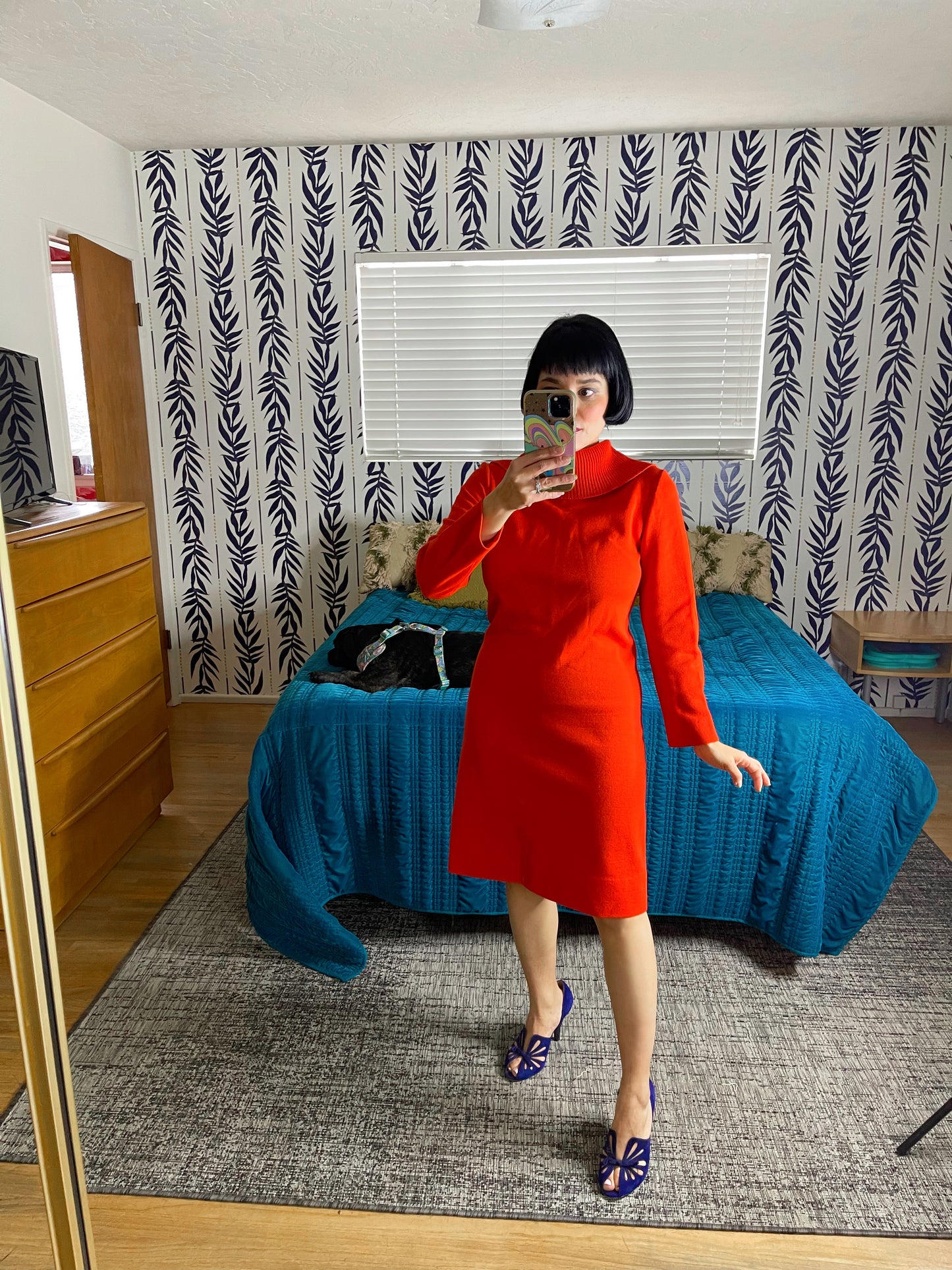 Vintage 60s Orange Knit Wiggle Dress Fits Sizes XS-M