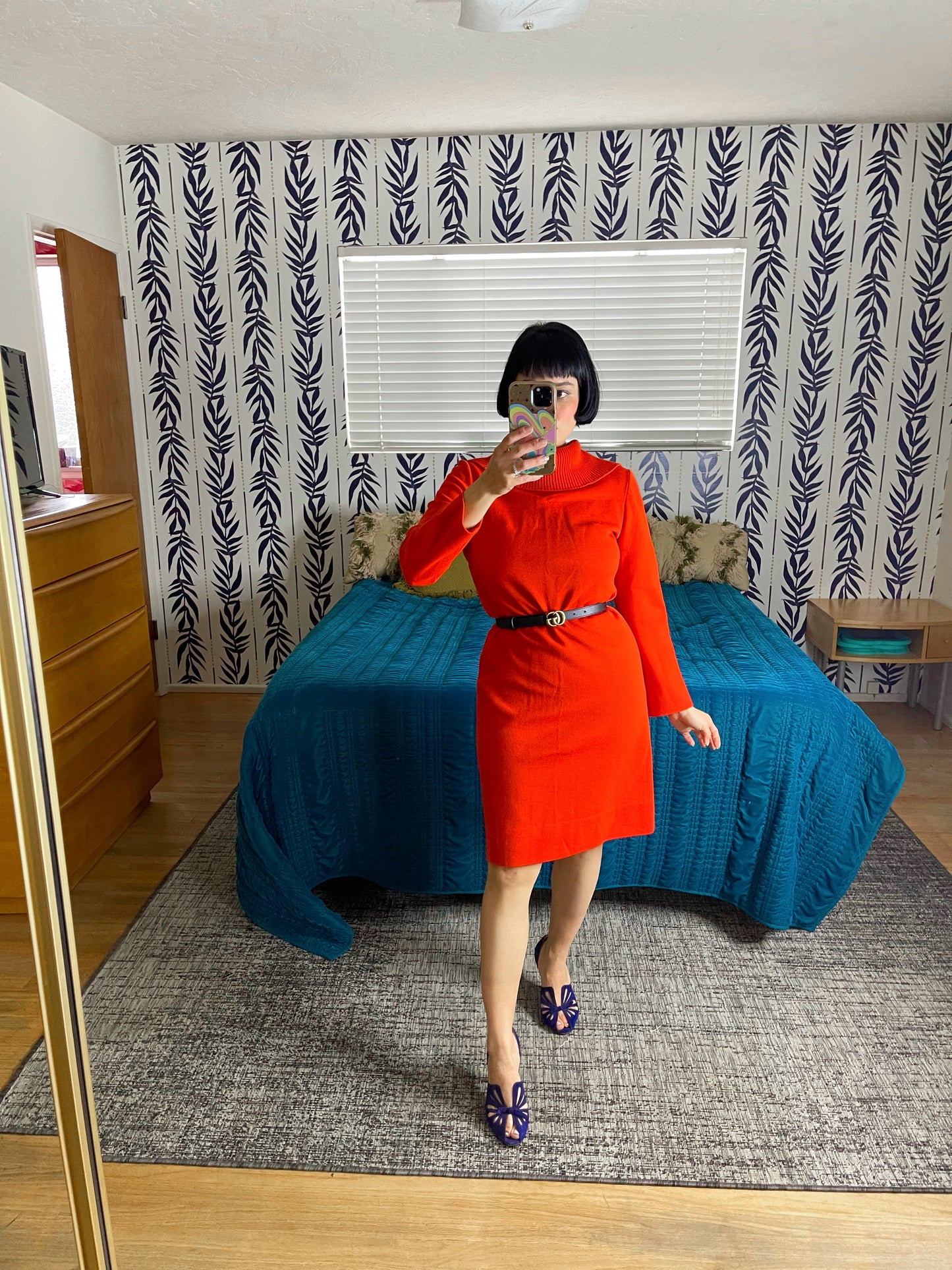 Vintage 60s Orange Knit Wiggle Dress Fits Sizes XS-M