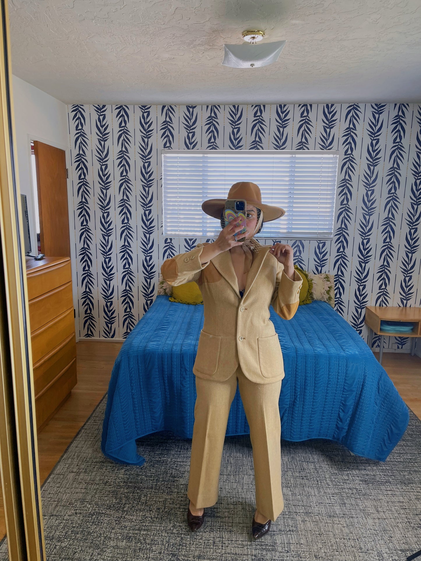 Vintage 70s Herringbone Faux Suede Wool Pant Suit Set Fits Sizes XXS-XS & Possible Size SM