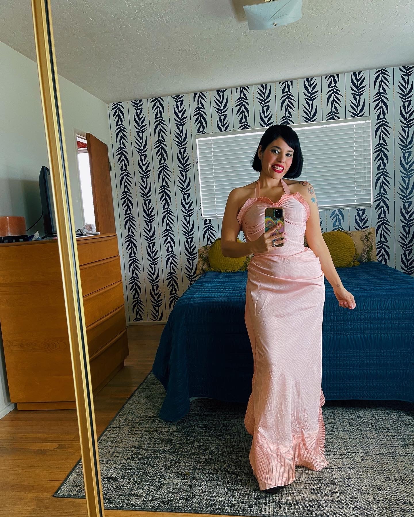 Vintage 40s Pink Halter Mermaid Fitted Gown Fits Sizes XXS-XS