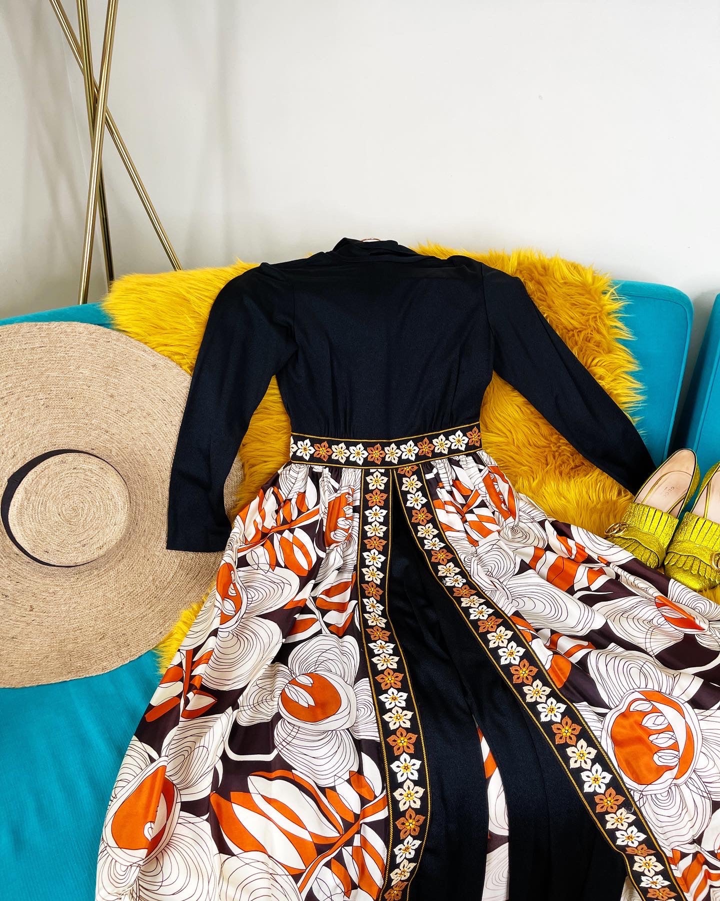 Vintage 60s / 70s Hostess Embroidered Trim Jumpsuit Fits XS-SM