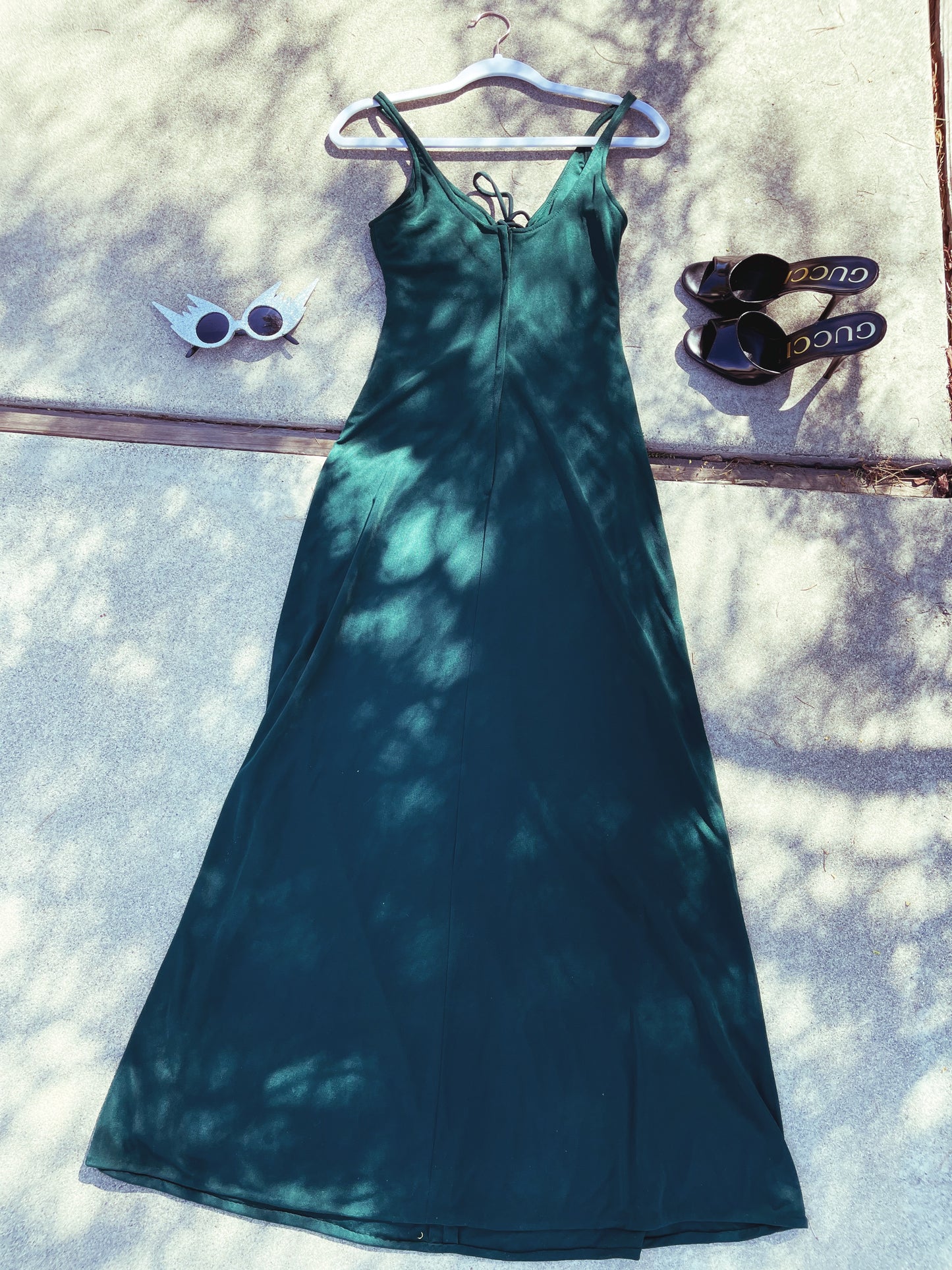Vintage 70s Forest Green Keyhole Disco Maxi Dress Fits Sizes XS-M