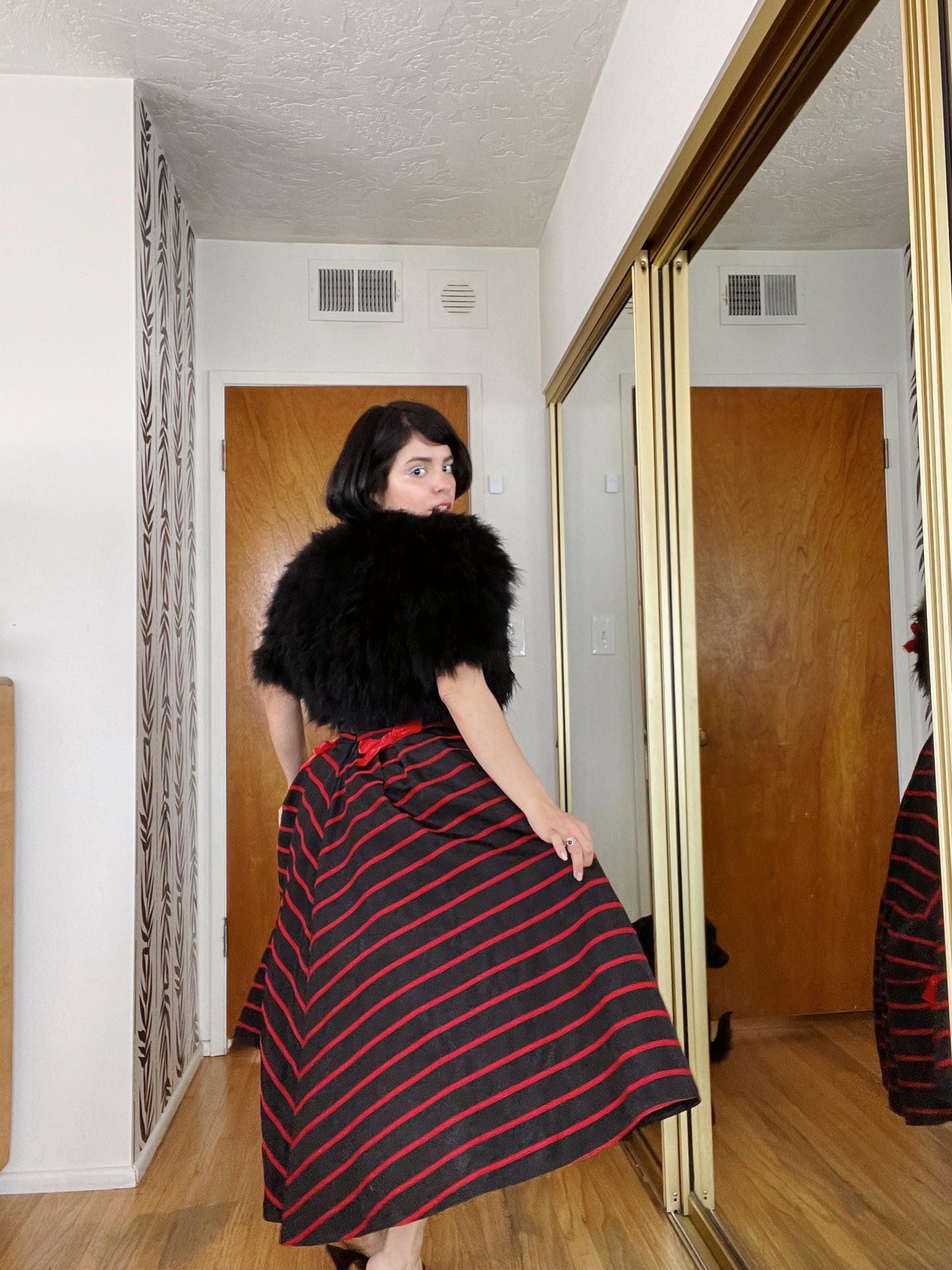 Vintage 50s / 60s Emma Domb Strapless Bow Dress Red Trim Velvet Bow Strapless Cocktail Dress Fits sizes XS-SM