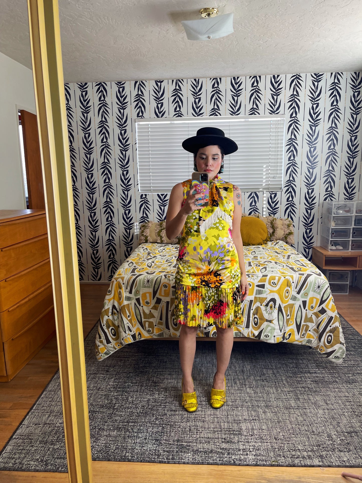 Vintage 60s Bright Floral Pleated Skirt Dress Fits Sizes XS-SM