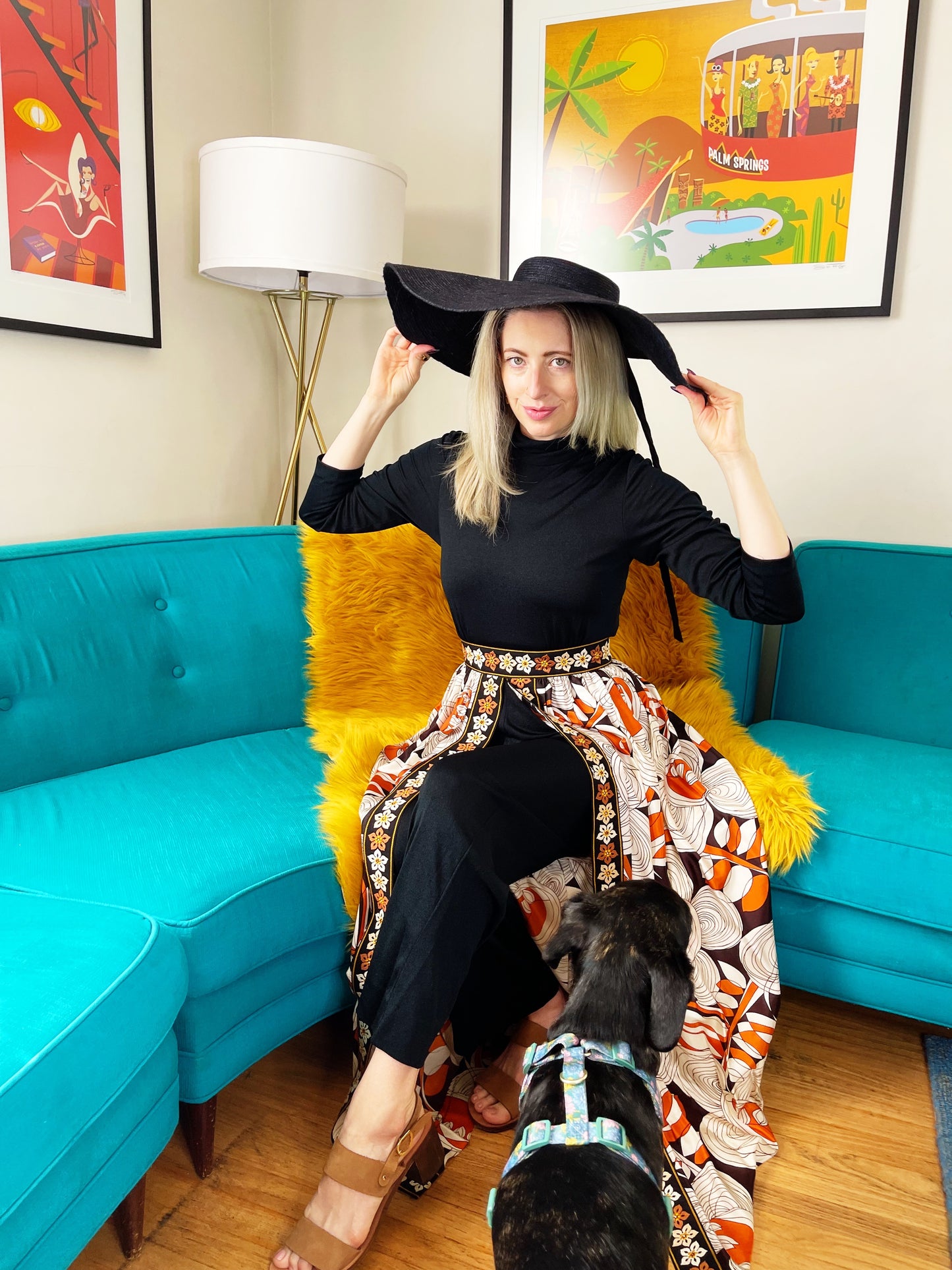 Vintage 60s / 70s Hostess Embroidered Trim Jumpsuit Fits XS-SM