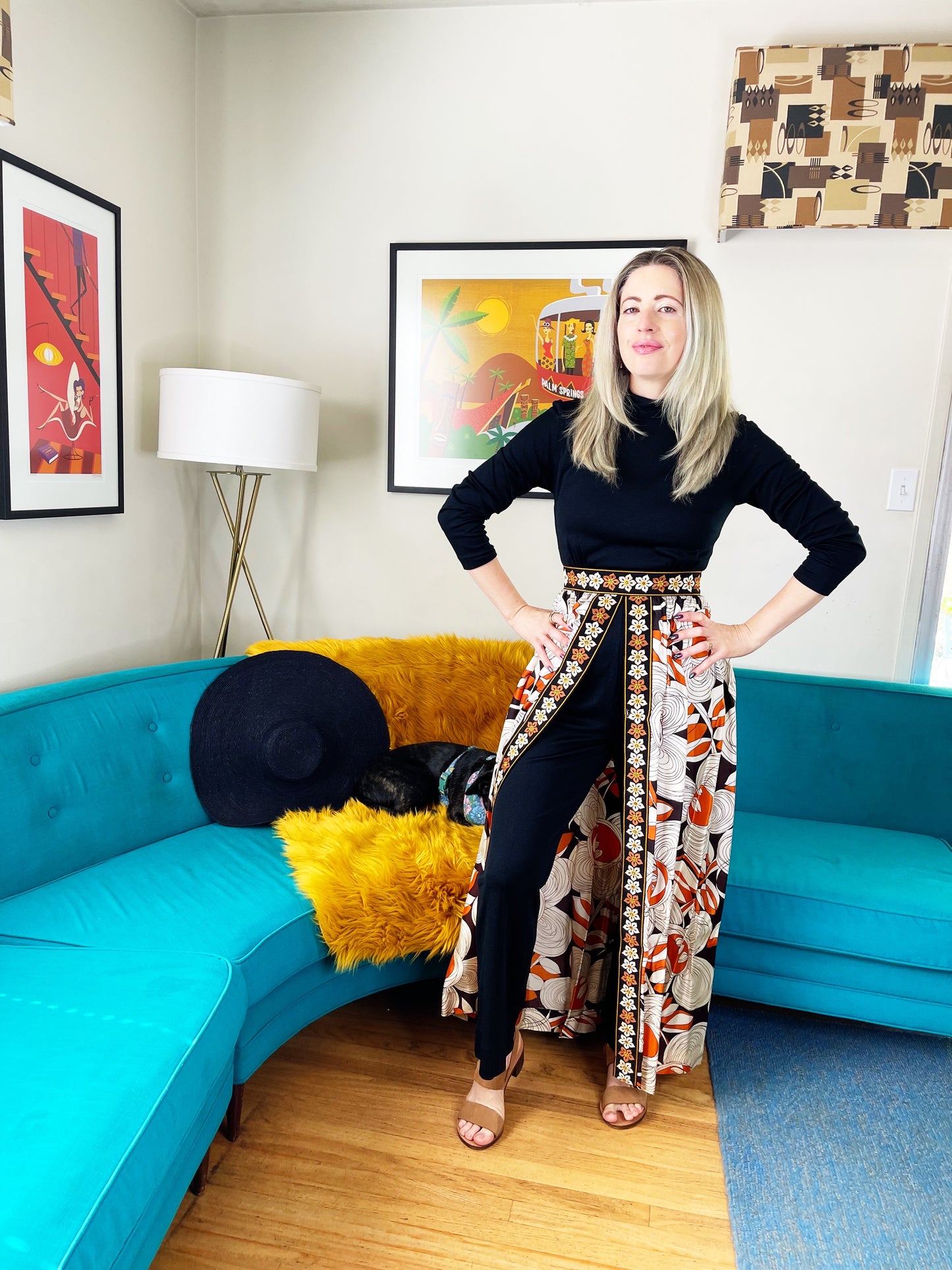 Vintage 60s / 70s Hostess Embroidered Trim Jumpsuit Fits XS-SM