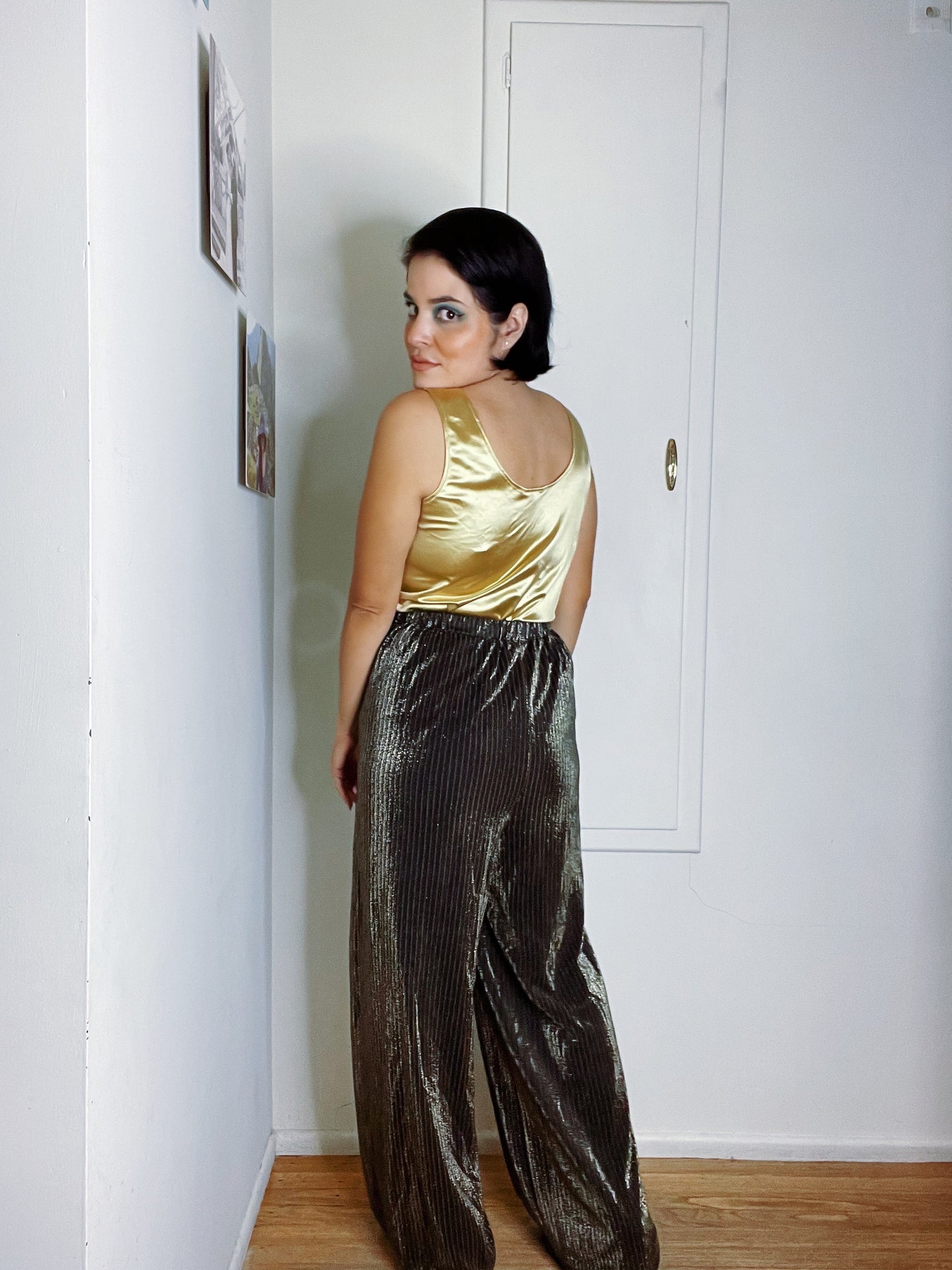 Vintage 70s Metallic Disco Stretchy High Waisted Pants Fits Sizes XS-M