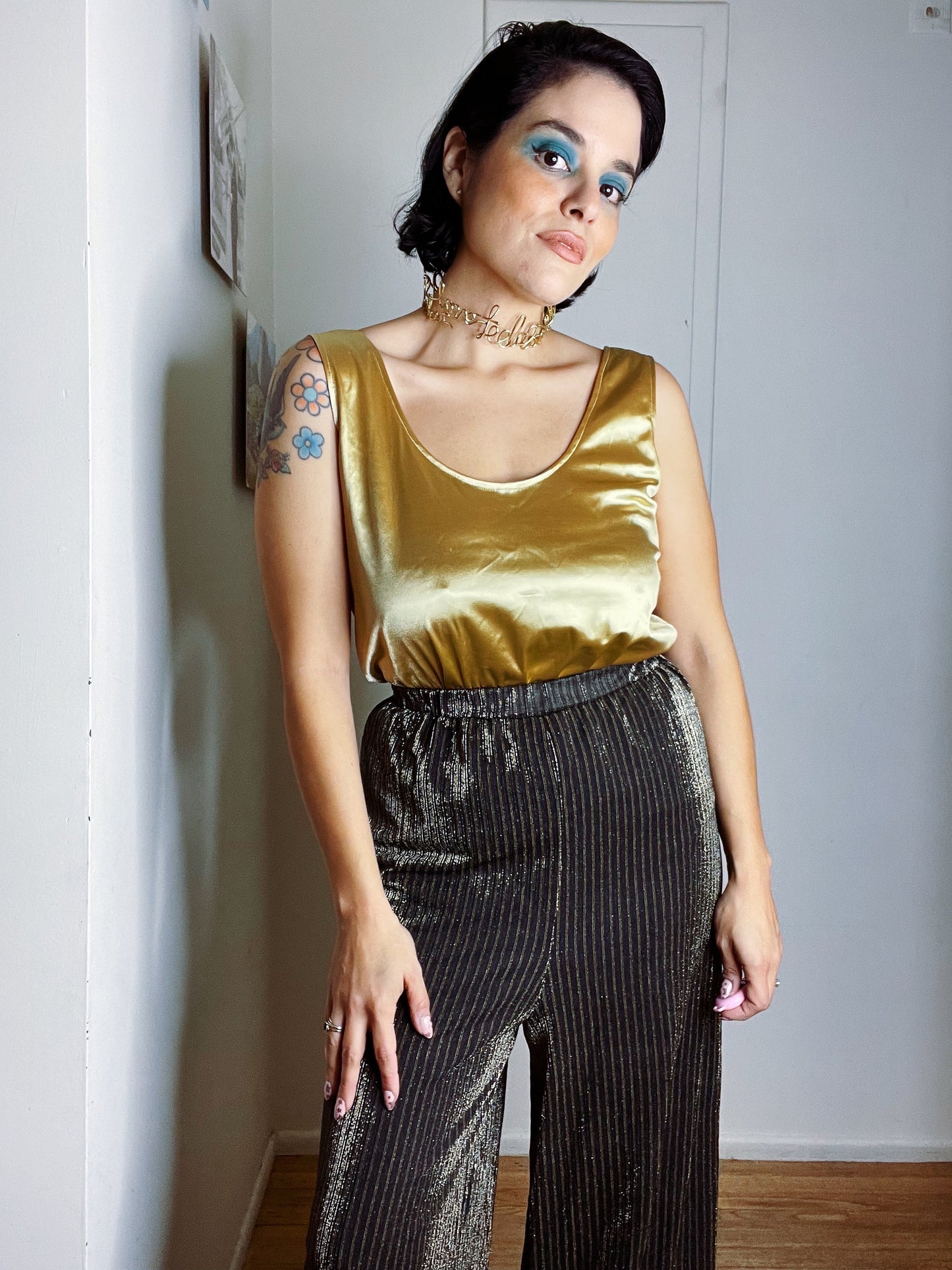 Vintage 70s Metallic Disco Stretchy High Waisted Pants Fits Sizes XS-M