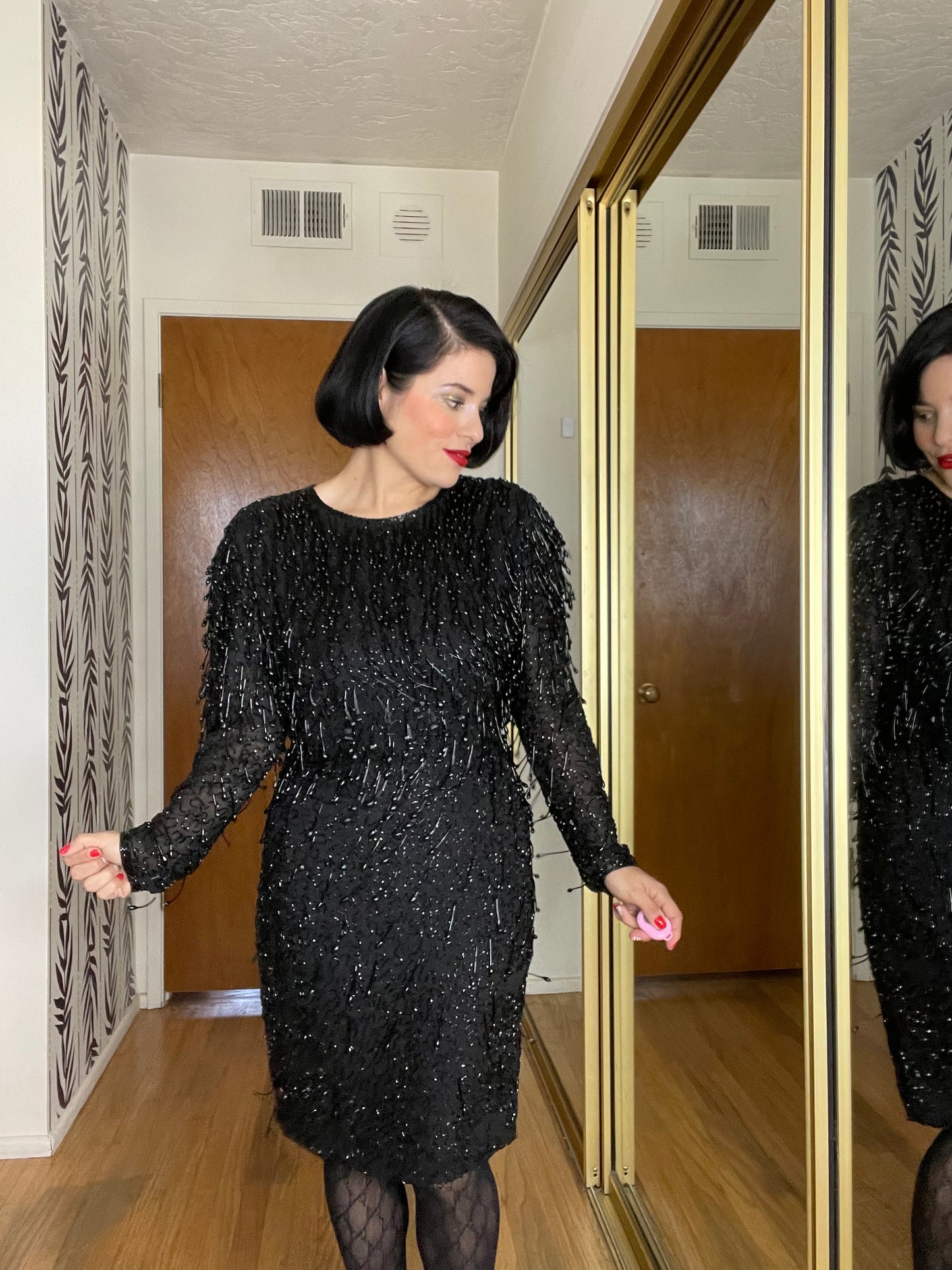 Vintage 80s Teardrop Beaded Wiggle Dress Fits Sizes S-M & Possible Size L