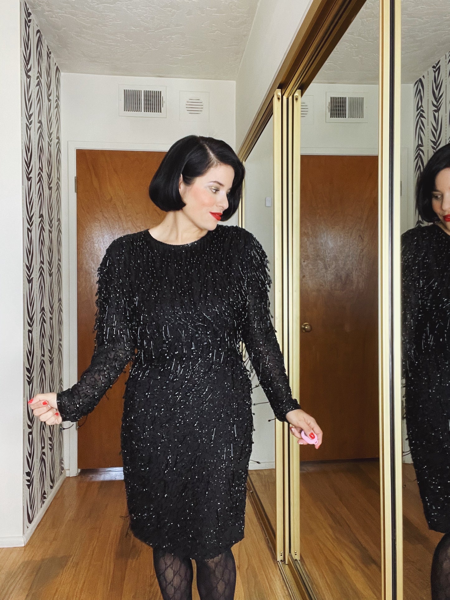 Vintage 80s Teardrop Beaded Wiggle Dress Fits Sizes S-M & Possible Size L