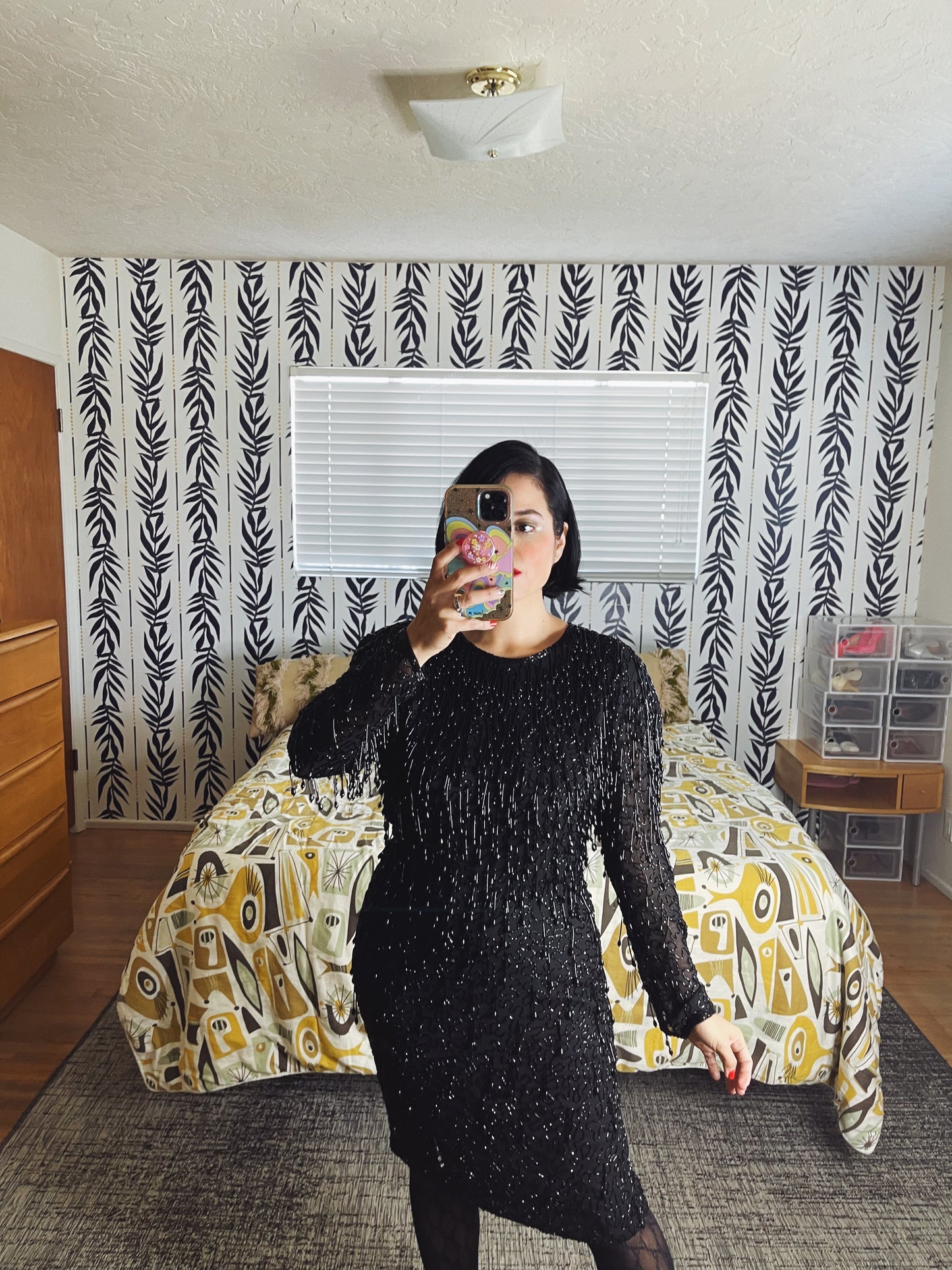 Vintage 80s Teardrop Beaded Wiggle Dress Fits Sizes S-M & Possible Size L