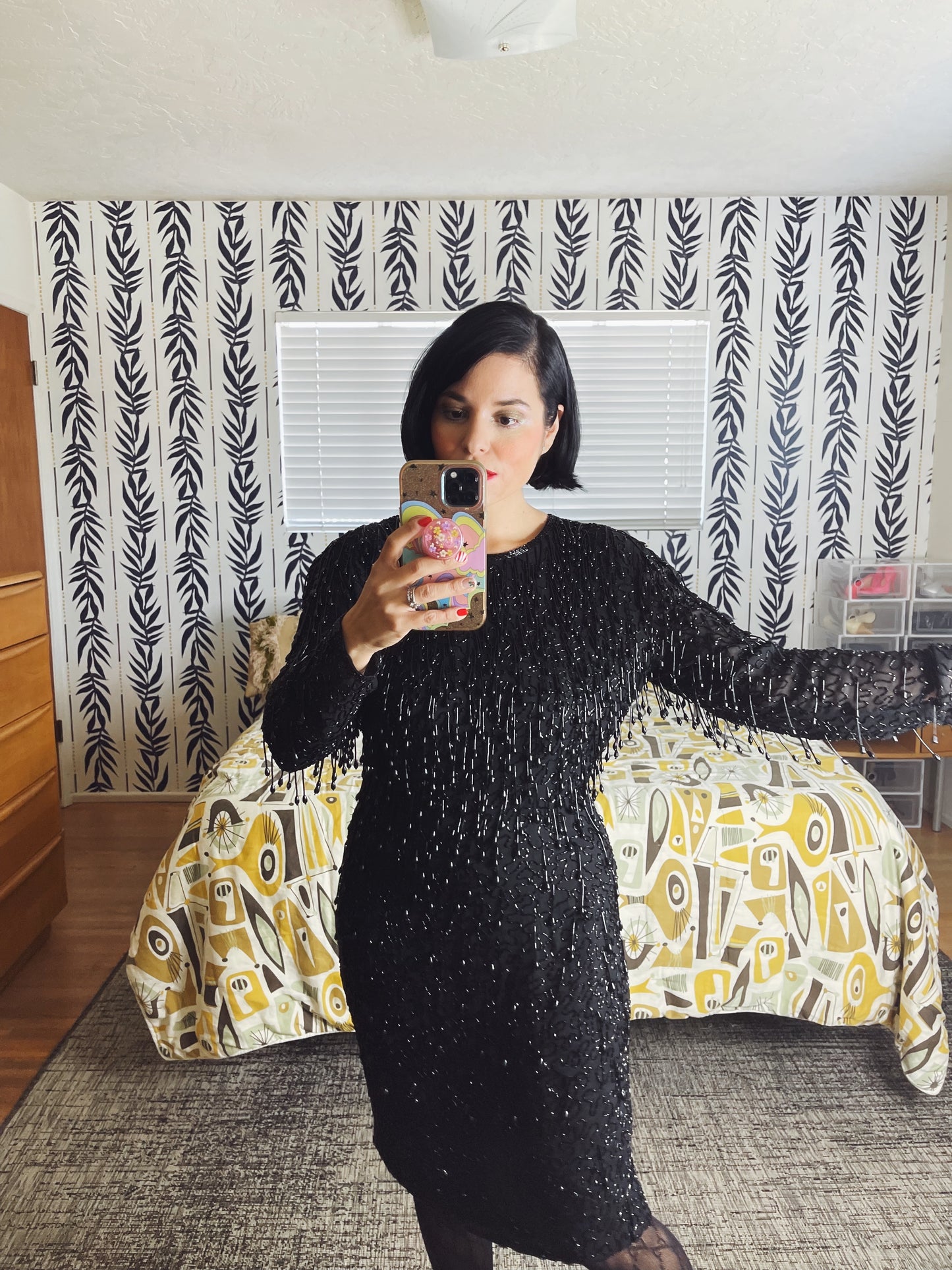 Vintage 80s Teardrop Beaded Wiggle Dress Fits Sizes S-M & Possible Size L