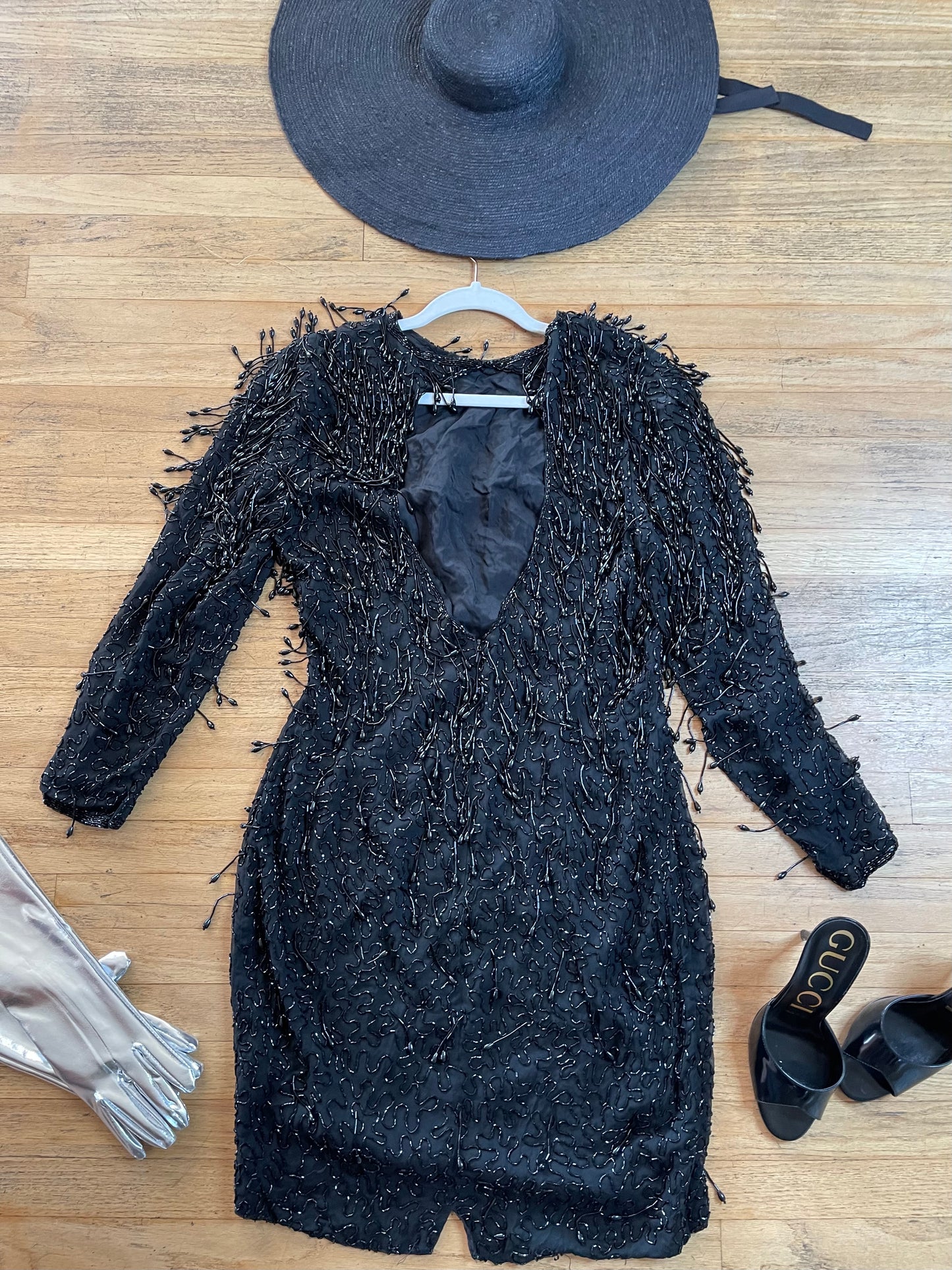 Vintage 80s Teardrop Beaded Wiggle Dress Fits Sizes S-M & Possible Size L
