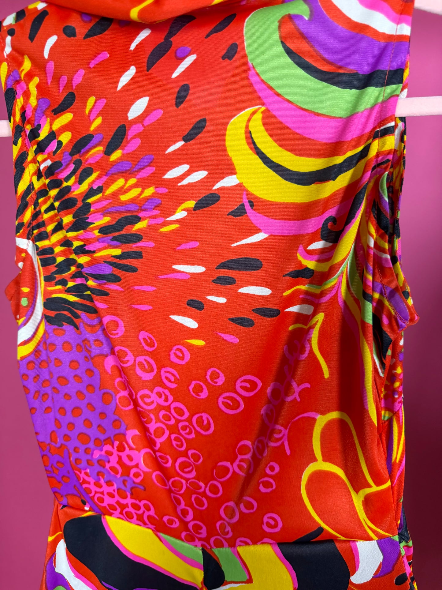 Vintage 60s Red Psychedelic Jumpsuit Fits XS-M