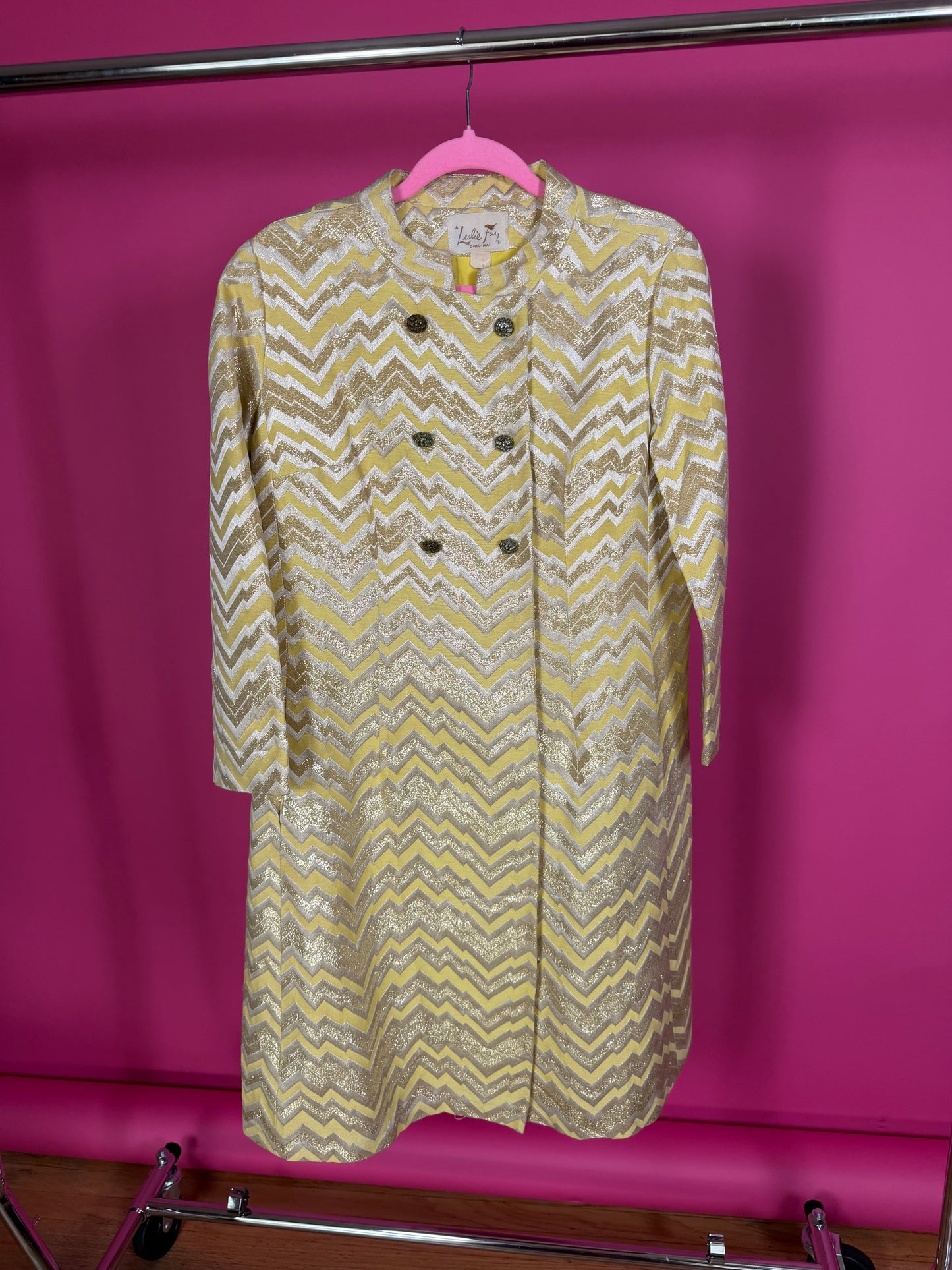 Vintage 60s Leslie Fay Original Chevron Metallic Mod Fits XS-M
