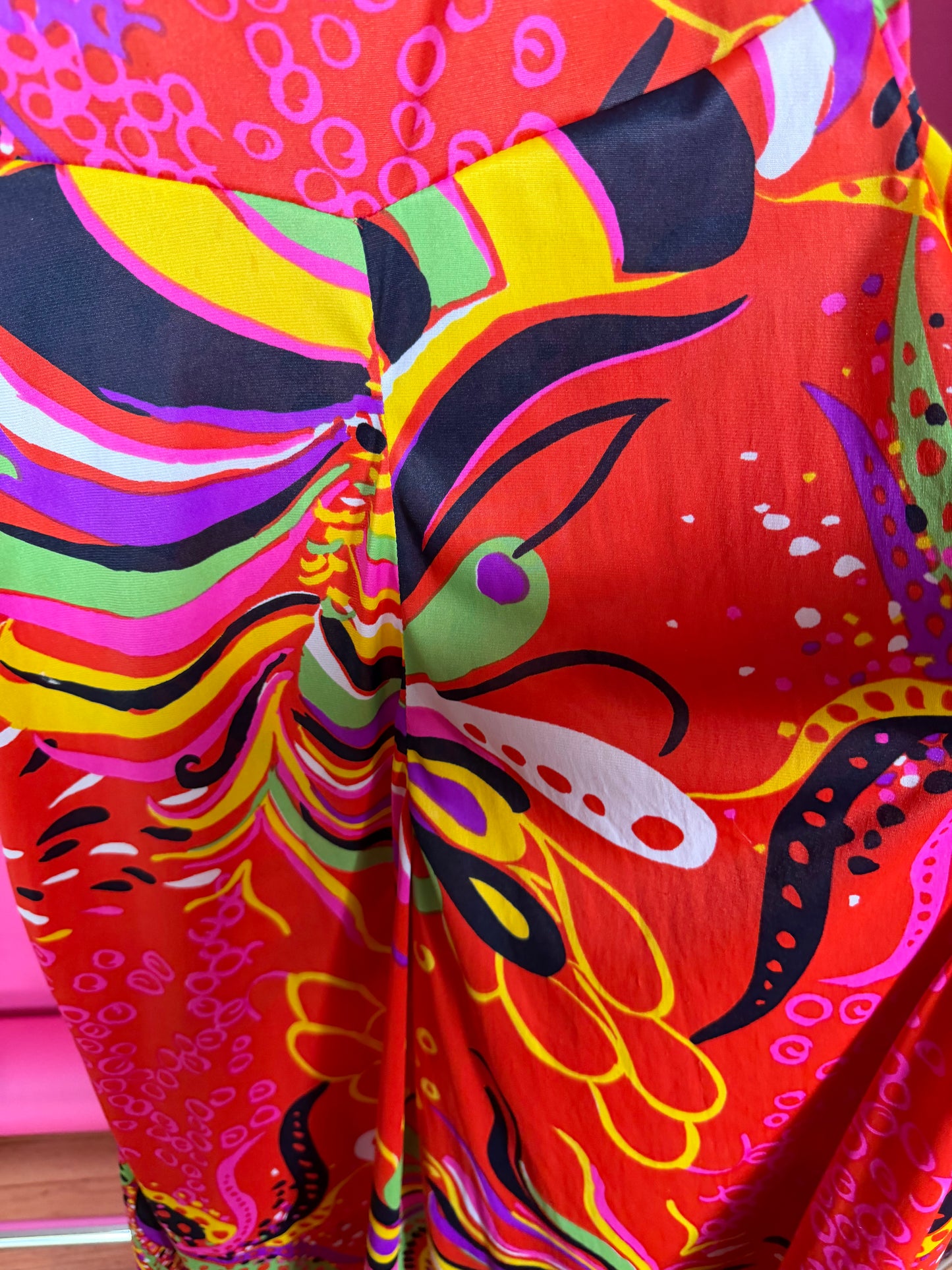 Vintage 60s Red Psychedelic Jumpsuit Fits XS-M