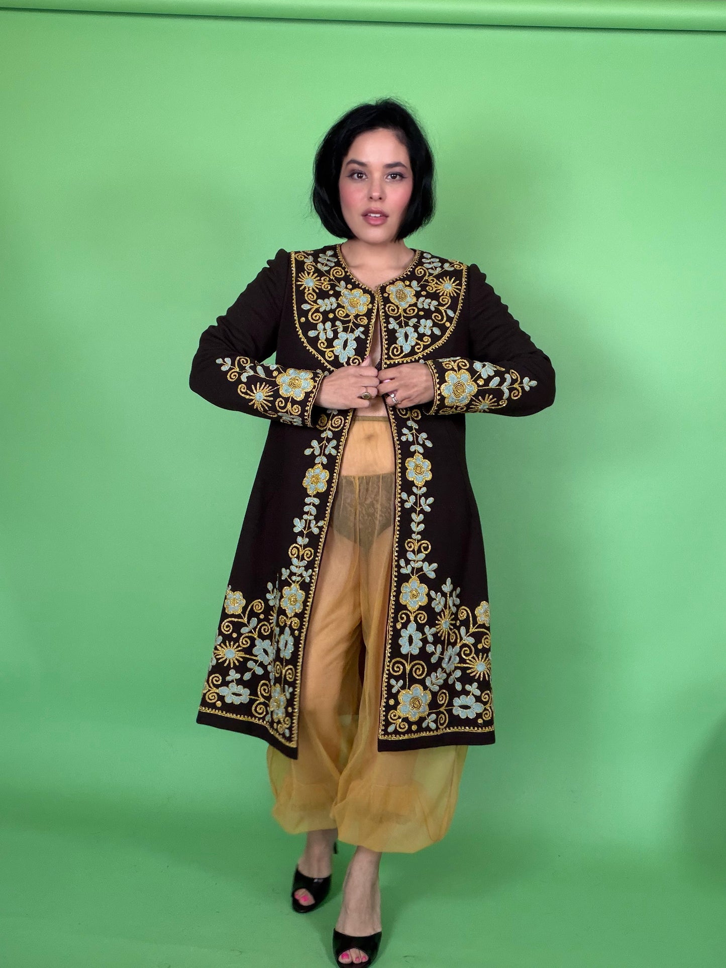 Vintage 40s Roman Embroidered Wool Coat Fits XS-M