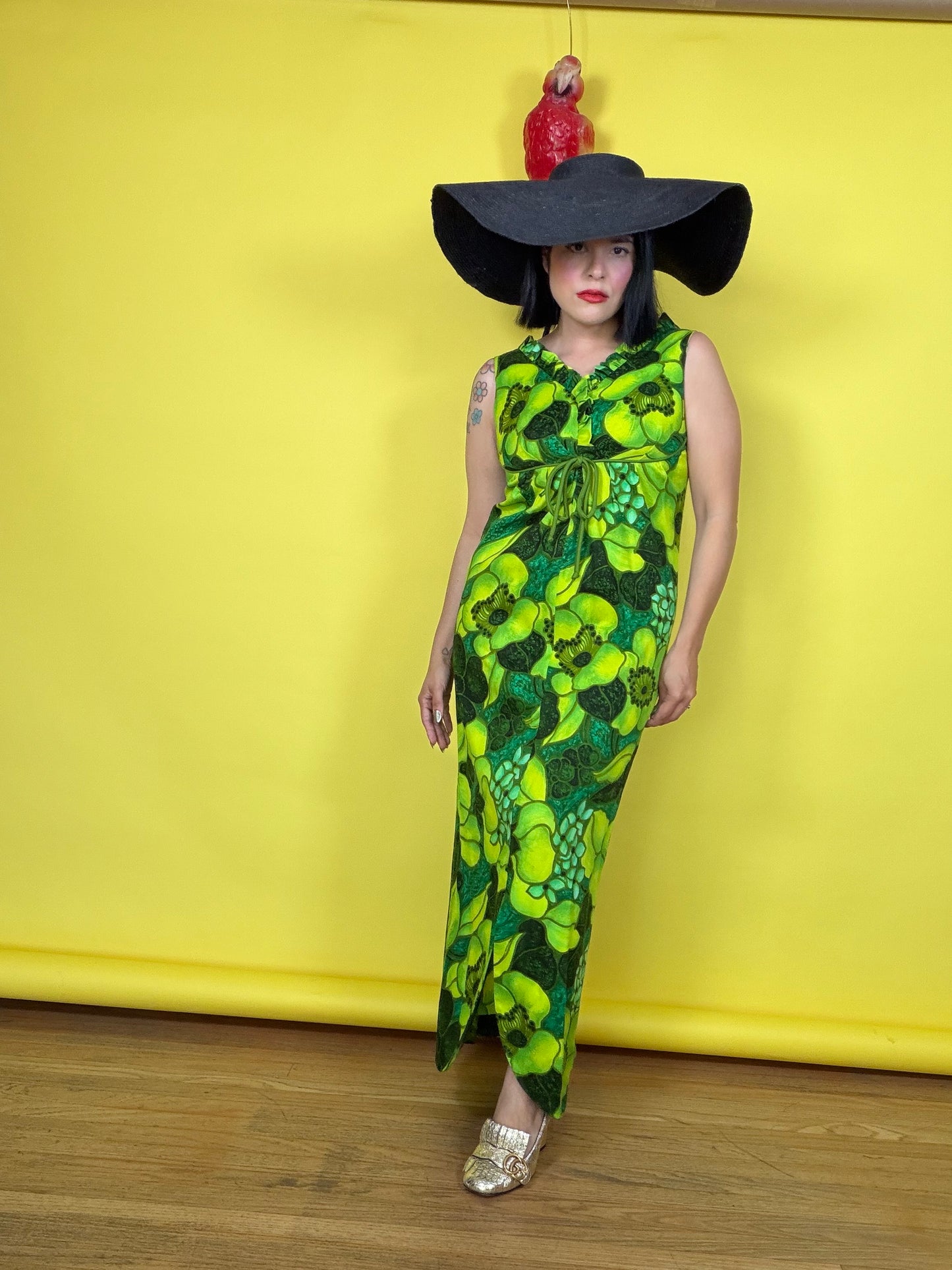 Vintage 60s Greens Hawaiian Maxi Lauhala styled & made in Hawaii Fits XS-SM