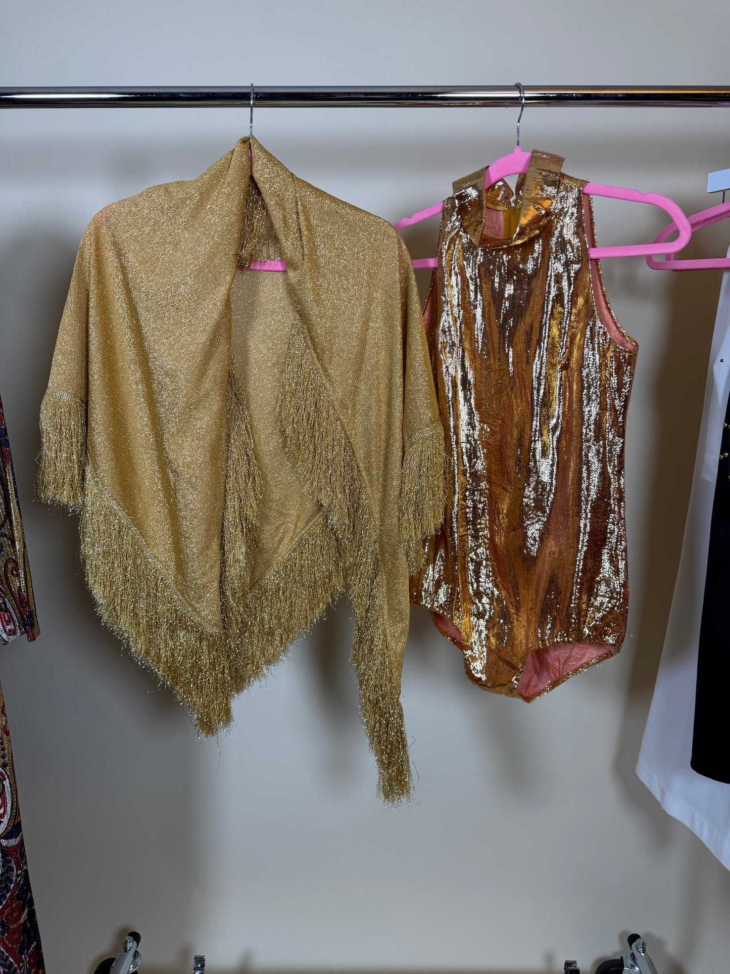 60s Vintage Gold Lame Wet look Bodysuit Fits XS-SM