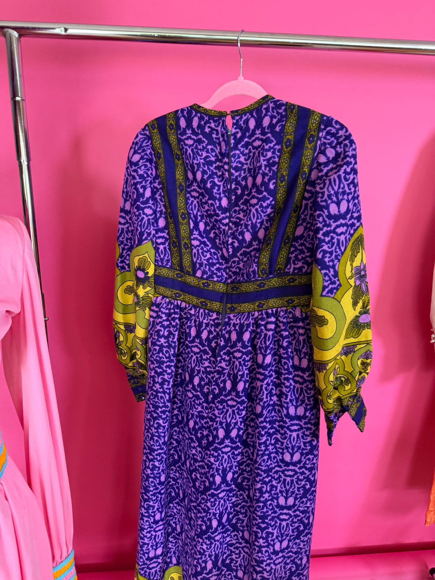 Vintage 60s RARE Malcolm Starr Purple & Chartreuse Maxi Dress XS-SM