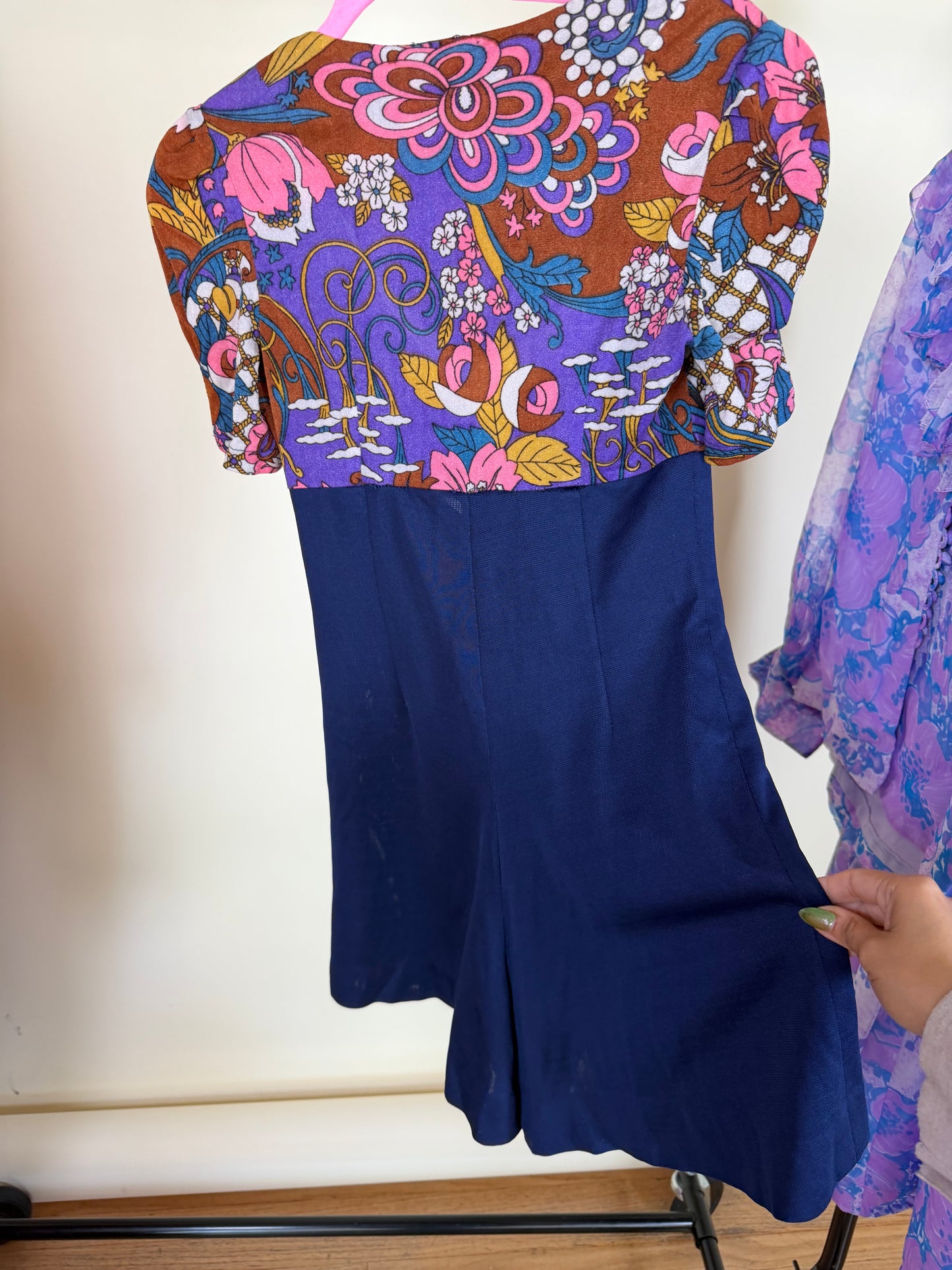 Vintage 60s Goldie Floral Psychedelic Tie-Front Romper with Keyhole Bust Fits XS-M